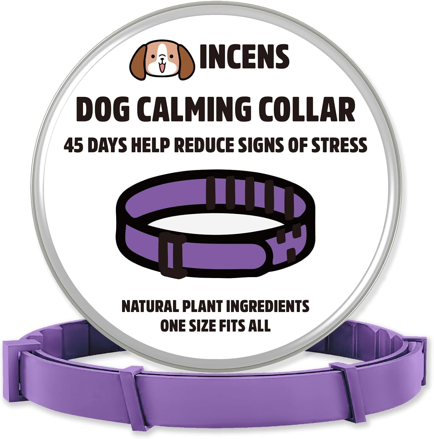 Calming Collar for Dogs, Designed to Alleviate Anxiety in Dogs, is Adjustable and Lasts for 45 Days. It is Suitable for Small and Large Dogs, and Comes in Purple – 1 Pcs
