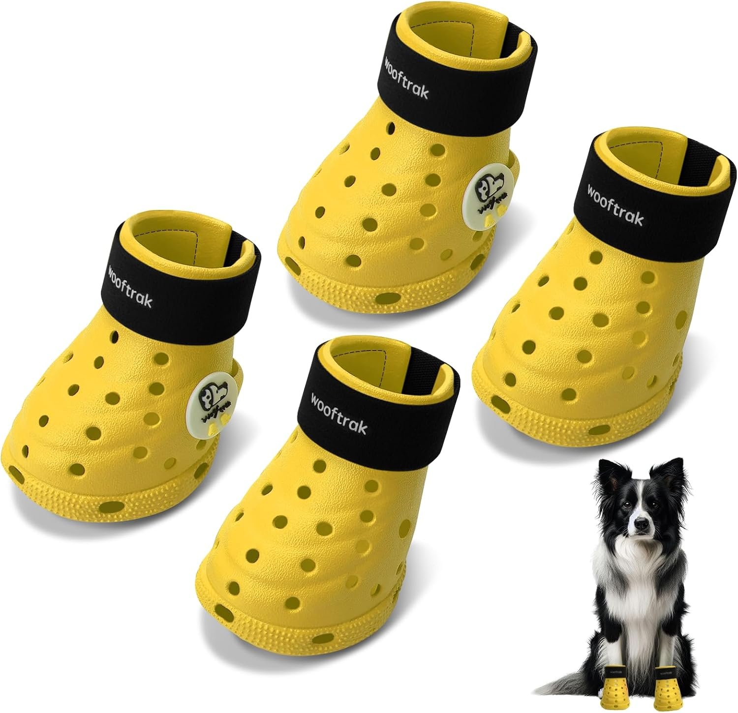 Dog Shoes Breathable Dog Shoe for Hot Pavement, Dog Booties and Paw Protectors, Non-Slip Waterproof Dog Sandals Boots (Yellow+Black, M: (2.6’’x2.3”)(L*W))