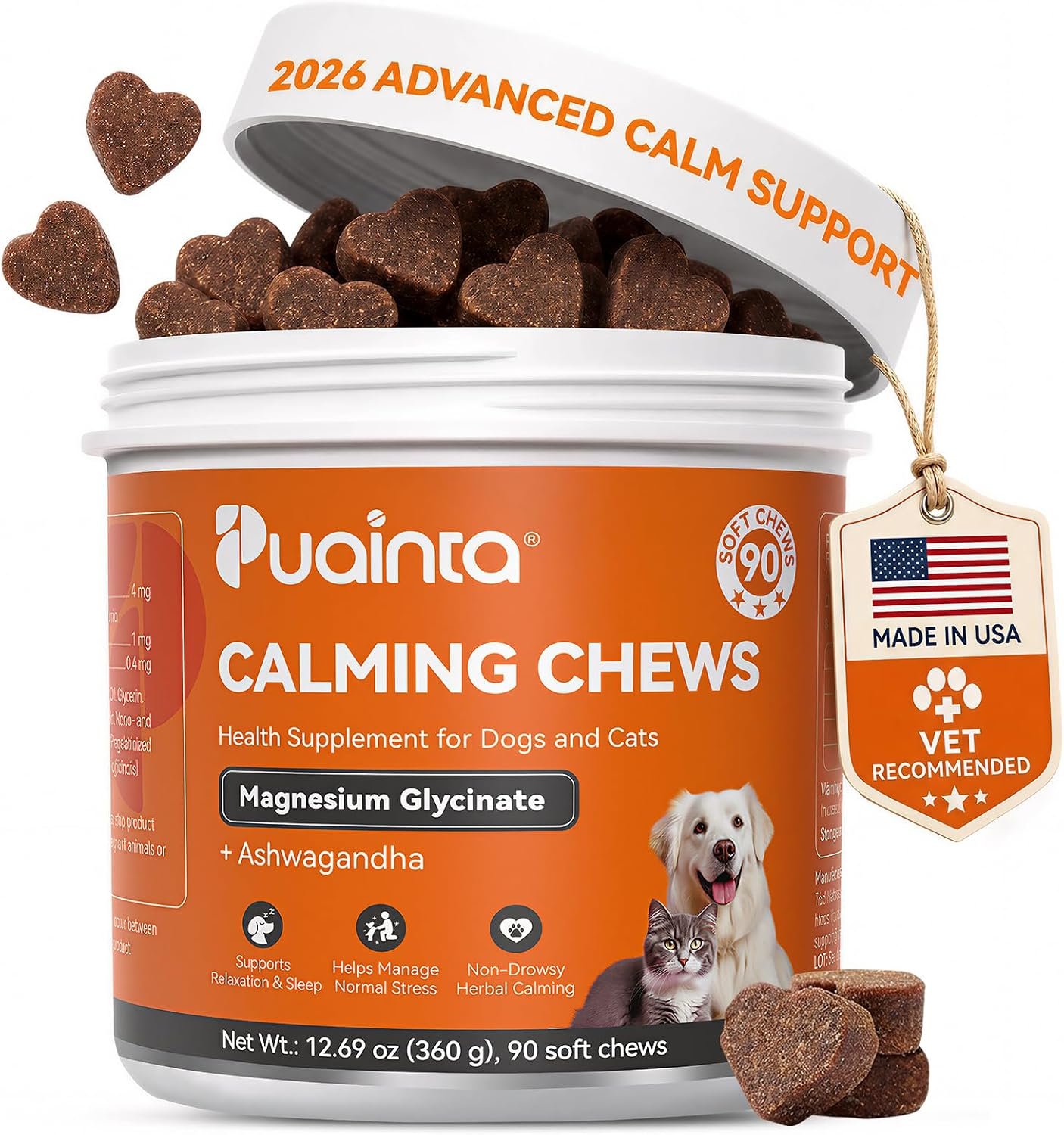 PUAINTA Calming Chews for Dogs & Cats with Magnesium Glycinate
