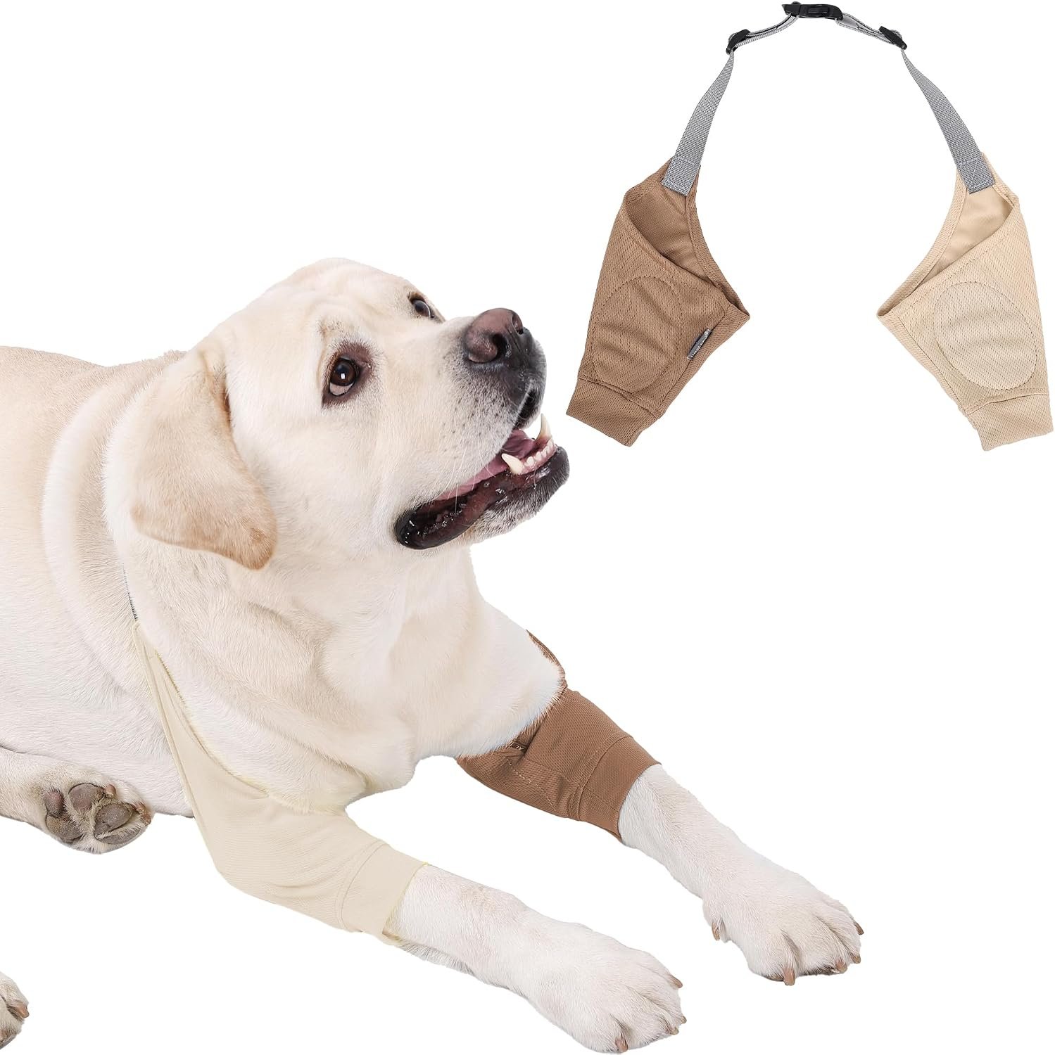 Dog Elbow Protector – Dog Sleeves for Wounds Front Legs, Keep the Elbow Wound Clean, with Inner Padding to Protect the Elbow Joint, Cone Collar Alternative to Stop Licking Wounds (Beige Brown,L)