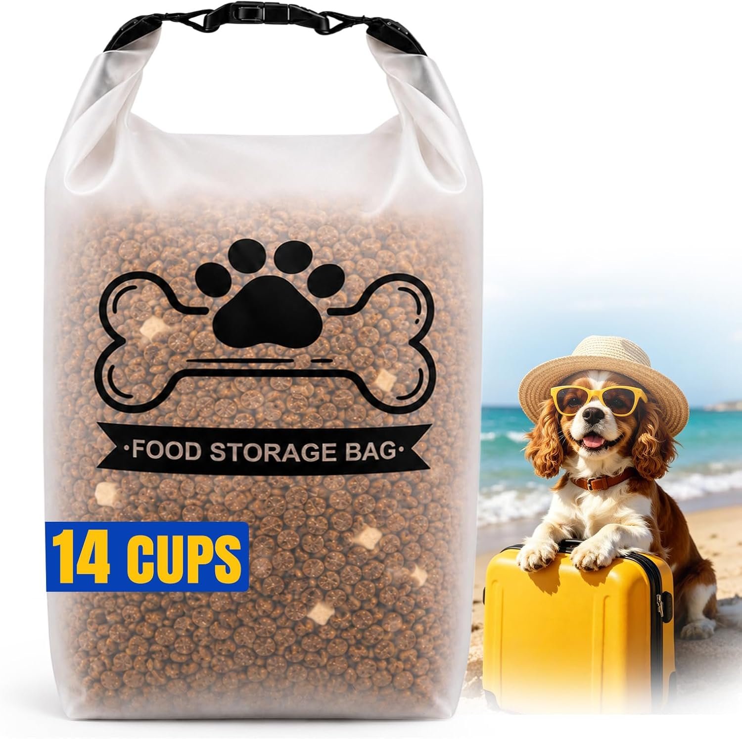 Airtight Dog Food Storage Bag 14-Cup with Roll-Top Closure