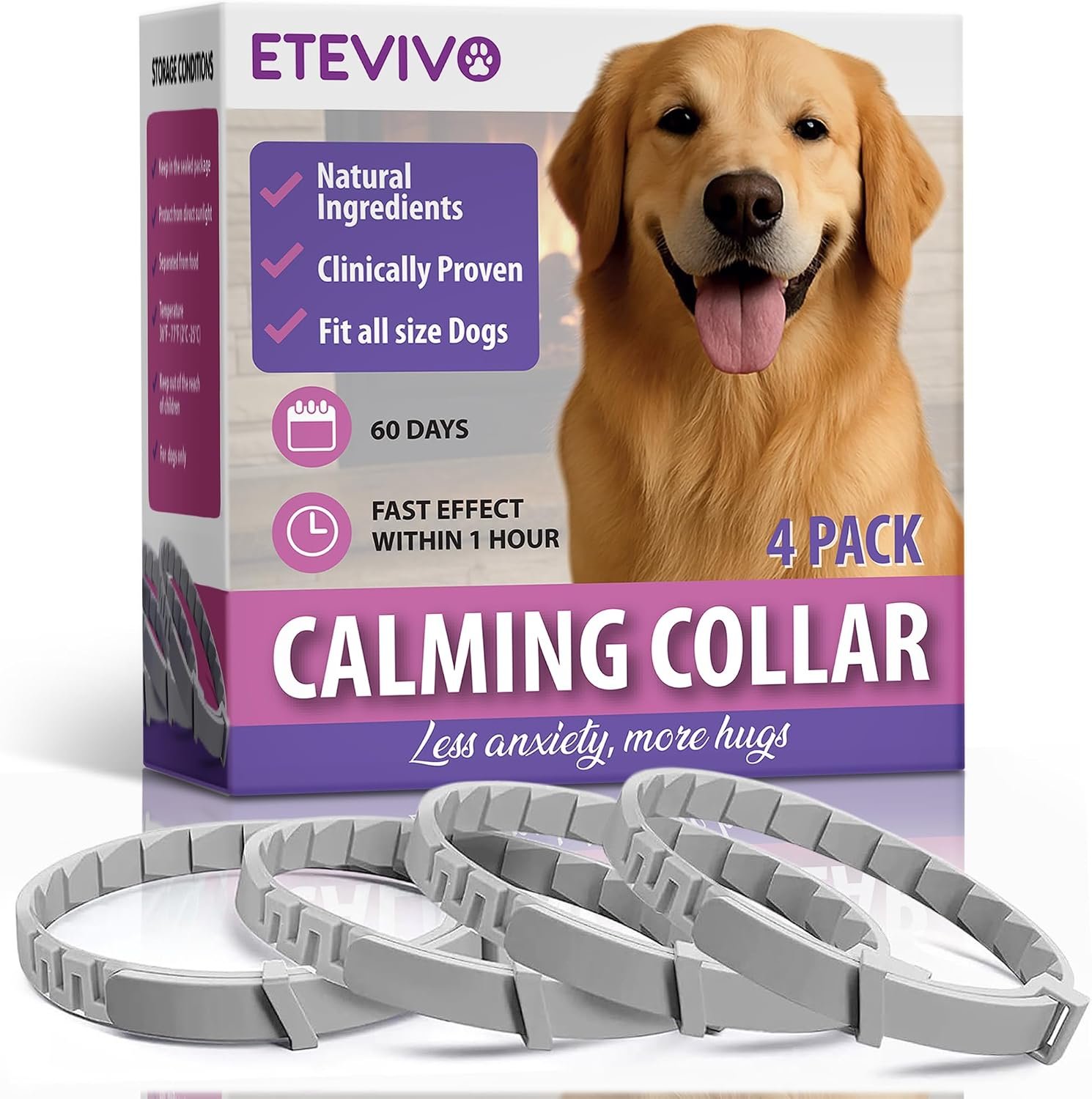 Calming Collar for Dogs 4 Pack – Dog Pheromone Collars Anxiety Relief, Stress & Separation – 25 Inches Adjustable Fits Small Medium Large Dogs – Long Lasting 60 Days, Helps Reduce Bad Behavior
