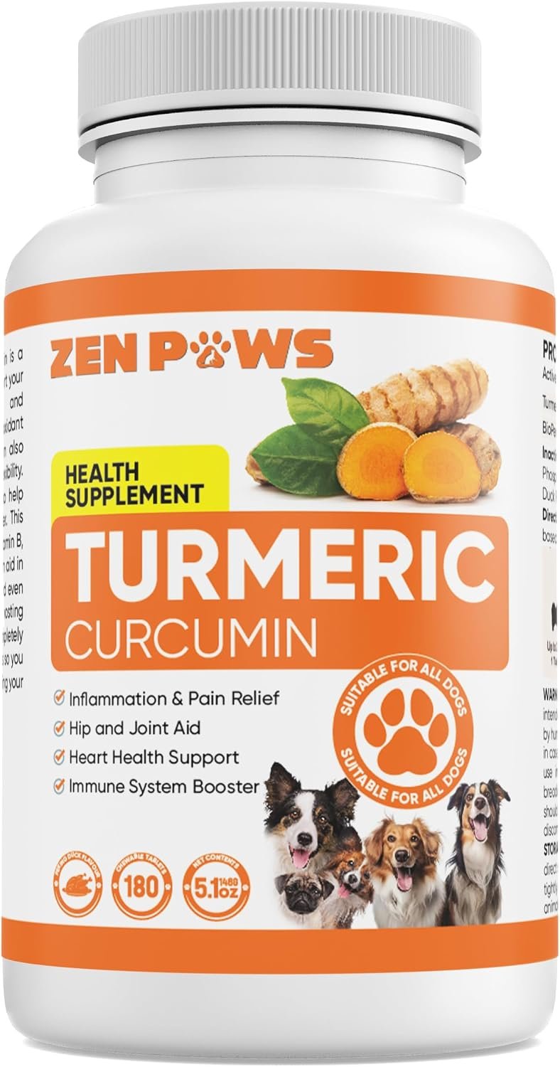 Turmeric Curcumin for Dogs – 180 Duck-Flavored Tablets – Advanced Hip & Joint Formula with Piperine – Supports Mobility, Inflammatory Response, Skin Health & Immune Function