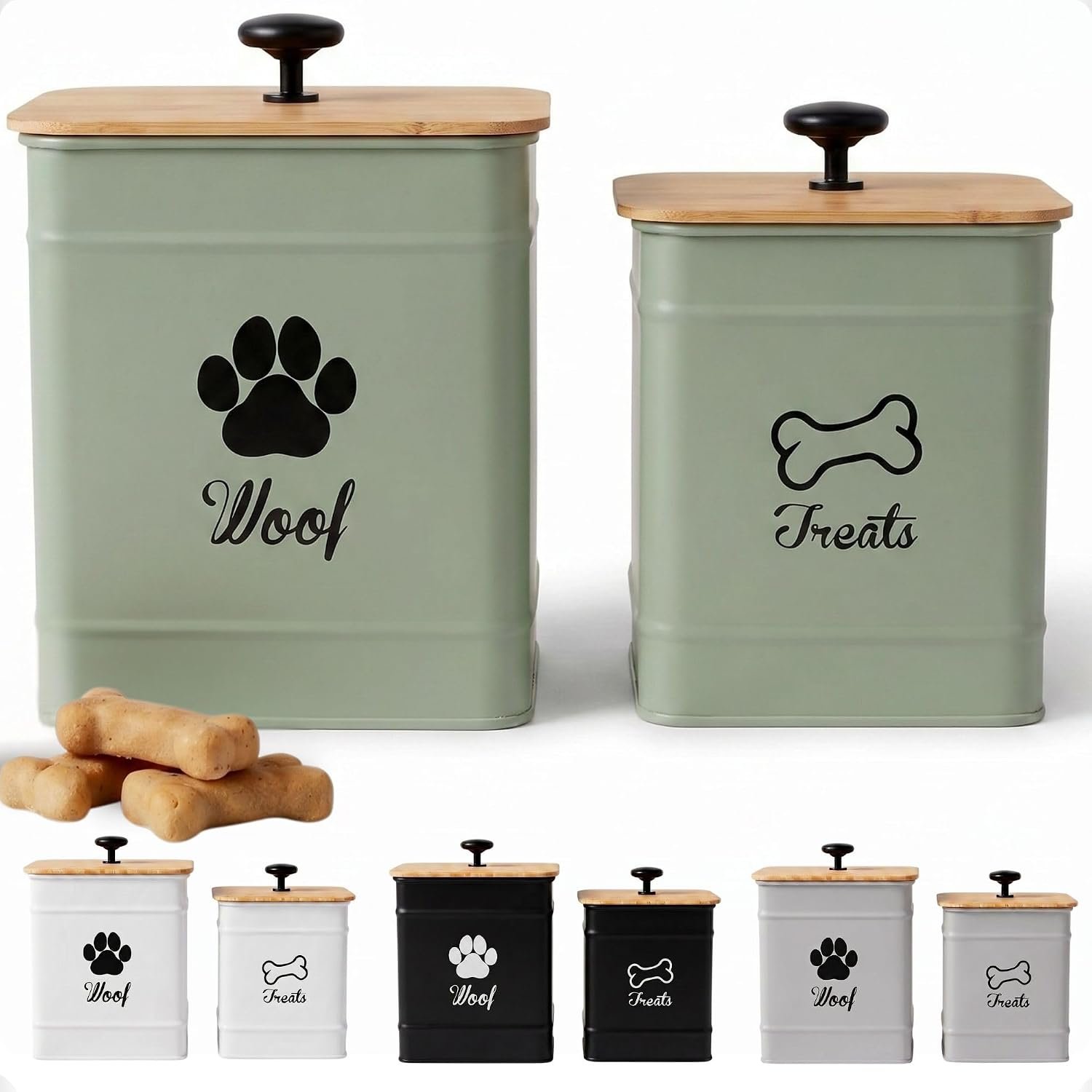 Dog Treat Container Set of 2 with Airtight Bamboo Lids – 8×6 & 7×5 inch