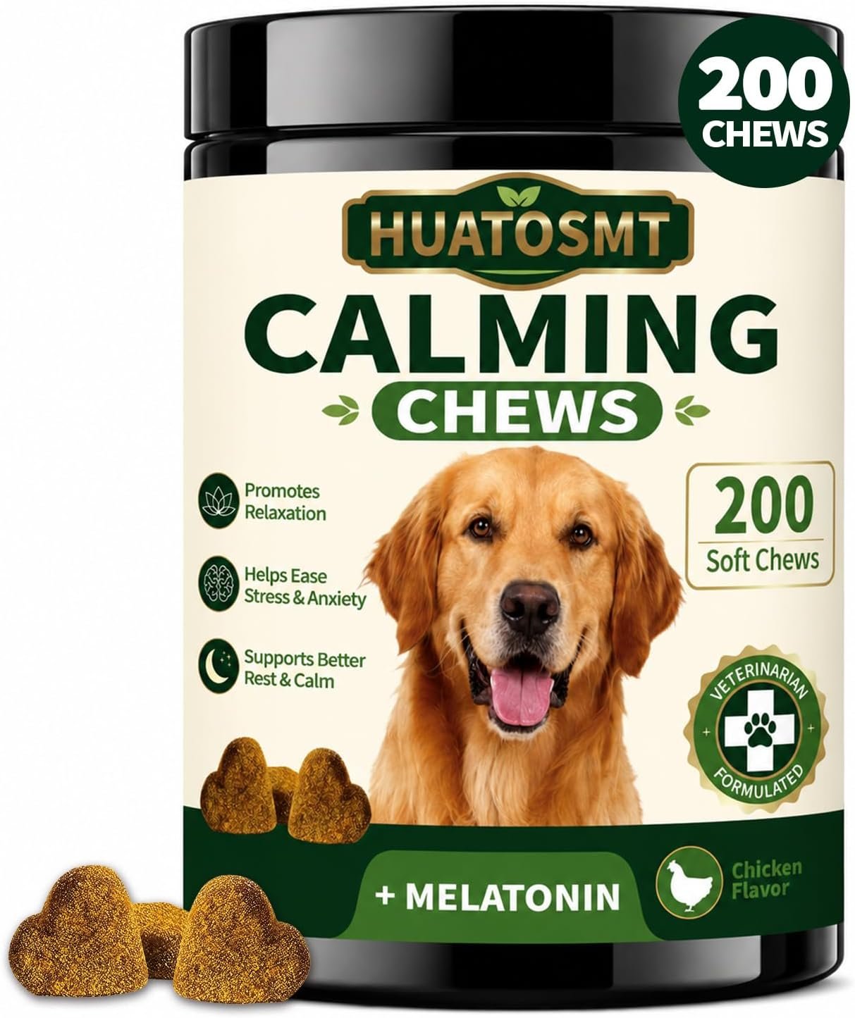 Dog Calming Chewable Tablets 200 Tablets Melatonin – Relieve Dog Thunderstorm, Fireworks, Stress, Anxiety, Improve Barking and Irritability, Relieve Stress (Chicken Flavor)