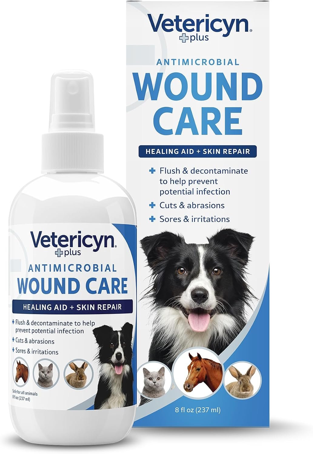 Vetericyn Plus Dog Wound Care Spray | Healing Aid and Skin Repair, Clean Wounds, Relieve Dog Skin Allergies, Safe for All Animals. 8 Ounces