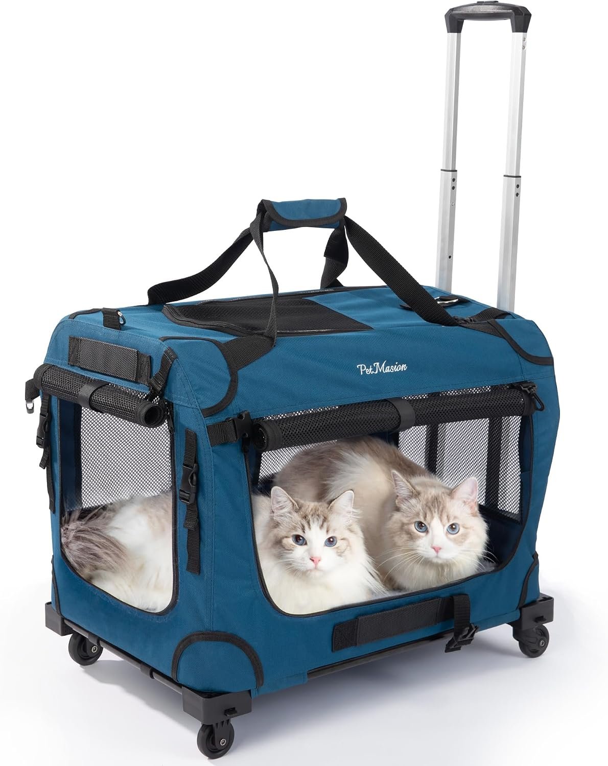 Extra Large Rolling Cat Carrier with Wheels, Soft Sided Pet Dog Carrier on Wheels for Big Cat 20lbs+ 2 Cats, Car Travel Portable XL Wheeled Bag 25″x16.5″x20.5″