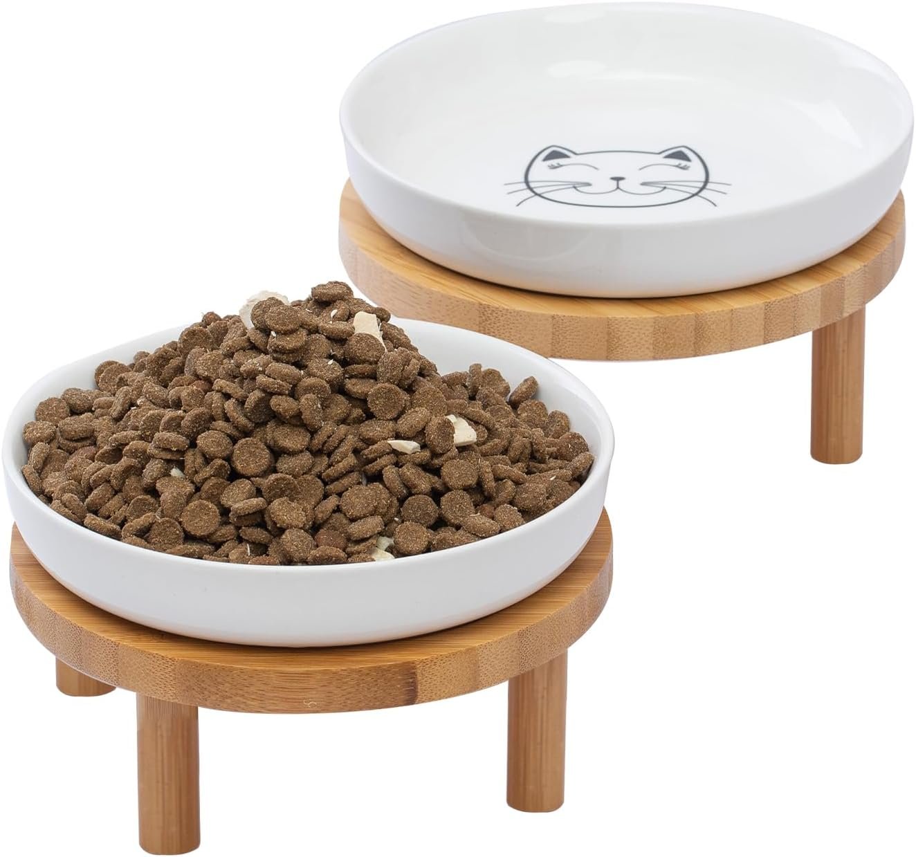 Lusifaco Shallow Wide Elevated Cat Bowls Whisker Fatigue (White, Set of 2)