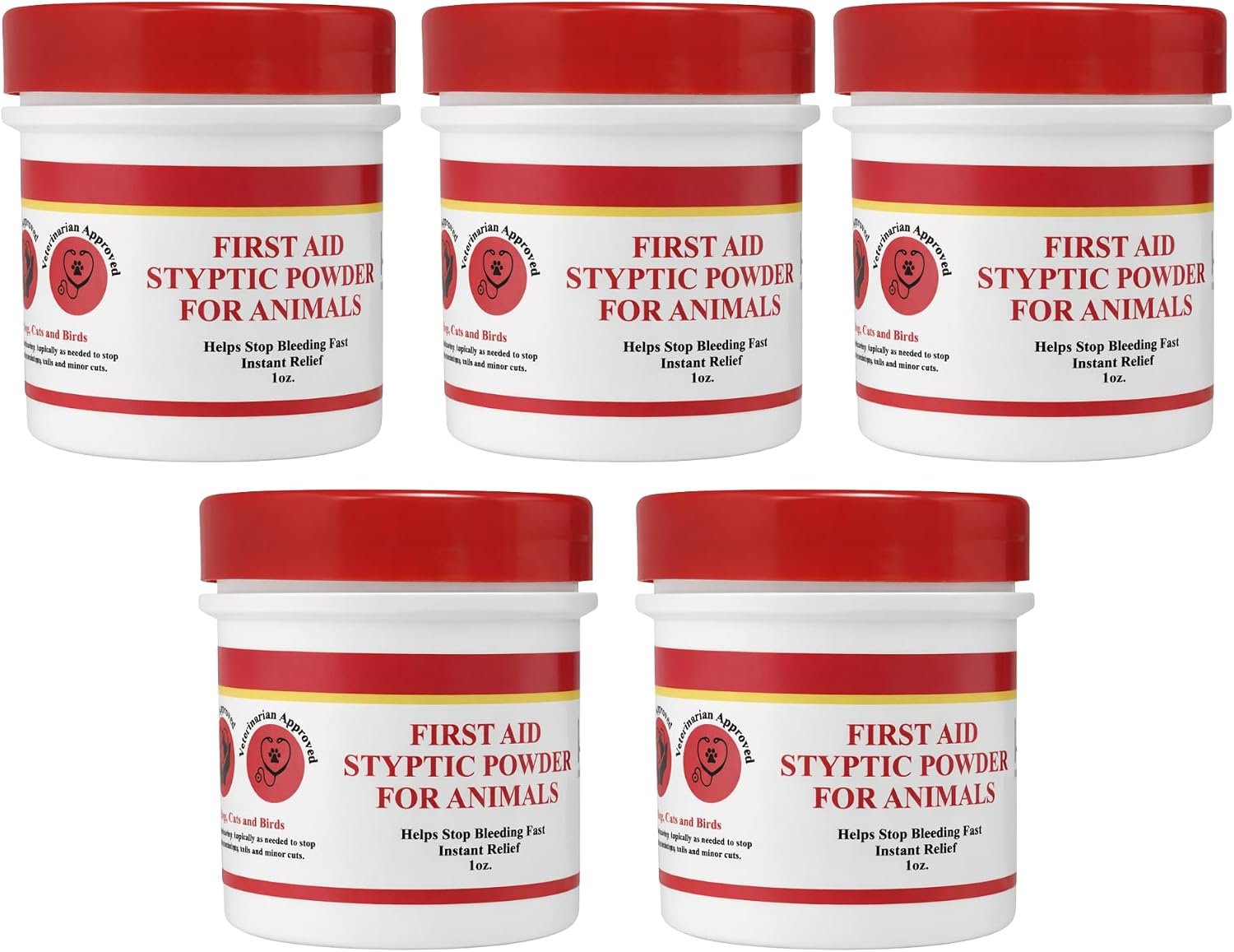 G.B.S Styptic Powder for Animals – Fast-Acting Blood Stop for Dogs, Cats, Birds & Small Pets – First Aid Powder for Nail Bleeding, Minor Cuts & Grooming – 1 oz, Pack of 5