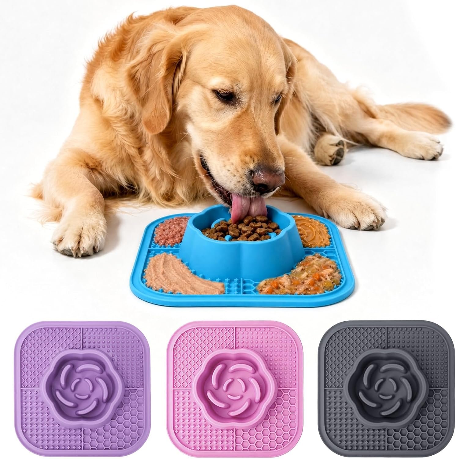 Slow Feeder Dog Bowls and Lick Mat for Dogs, Non-Slip Dog Bowl for Wet and Dry Food with Suction Cups for Slow Feeding & Anxiety Relief for Small to Large Dogs and Cats Blue