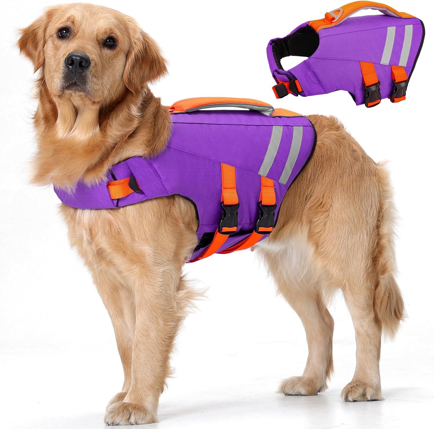 LeLePet Dog Life Jacket, High Flotation Swim Vest for Dogs XL Purple