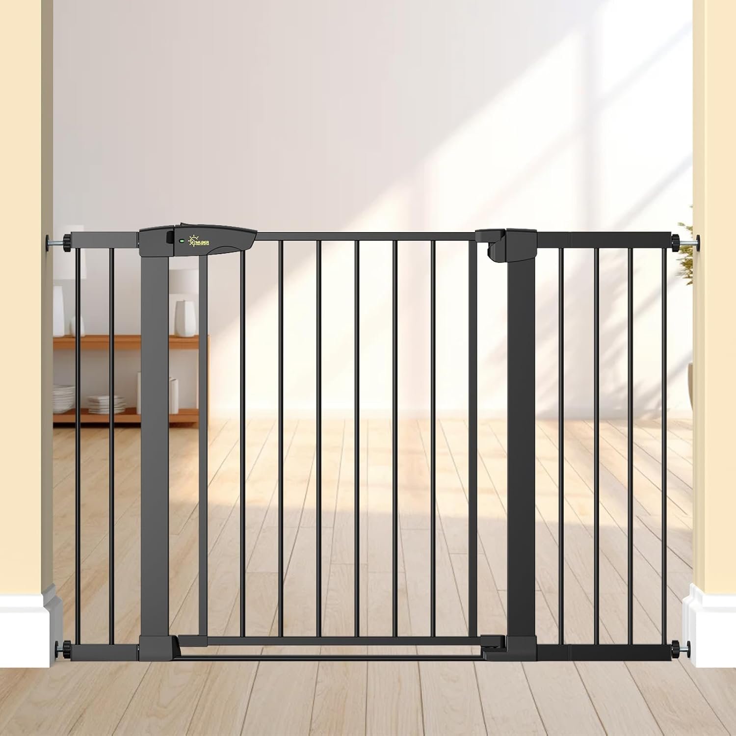 Baby Gate for Indoor Stairs & Doorways: Wide Expandable 27.9-42.1″ Metal Safety Gate – Toddler Pets 30″ Tall Dog Gate with Easy Install Pressure Mount Dual Lock & 2-Way Swing, Black.