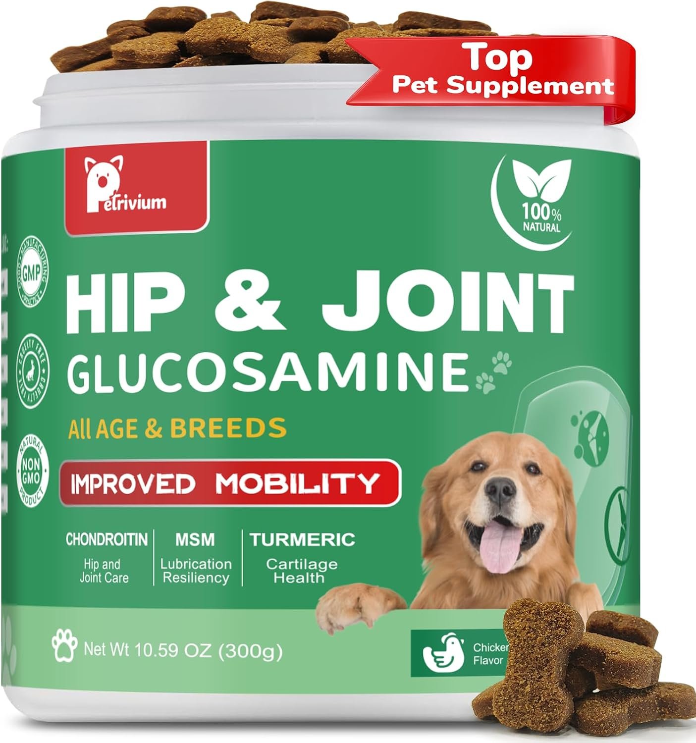 Hip and Joint Supplement for Dogs, Glucosamine Treats Chews with Chondroitin, MSM, Turmeric – Support Joint Pain Relief, Mobility, Reduce Occasional Discomfort, Fit All Ages Breeds, 150 Soft Chew