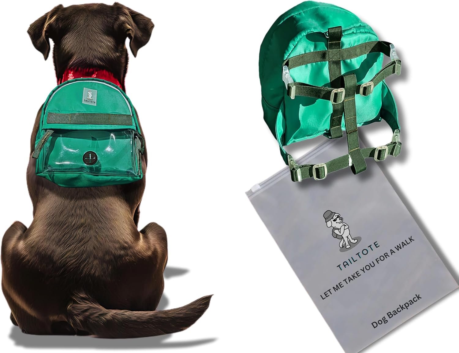Dog Hiking Backpack Harness Lightweight, Adjustable, and Water-Resistant Pet Poopbag Holder for Outdoor Adventures,Puppy School or Everyday Walks (Medium)