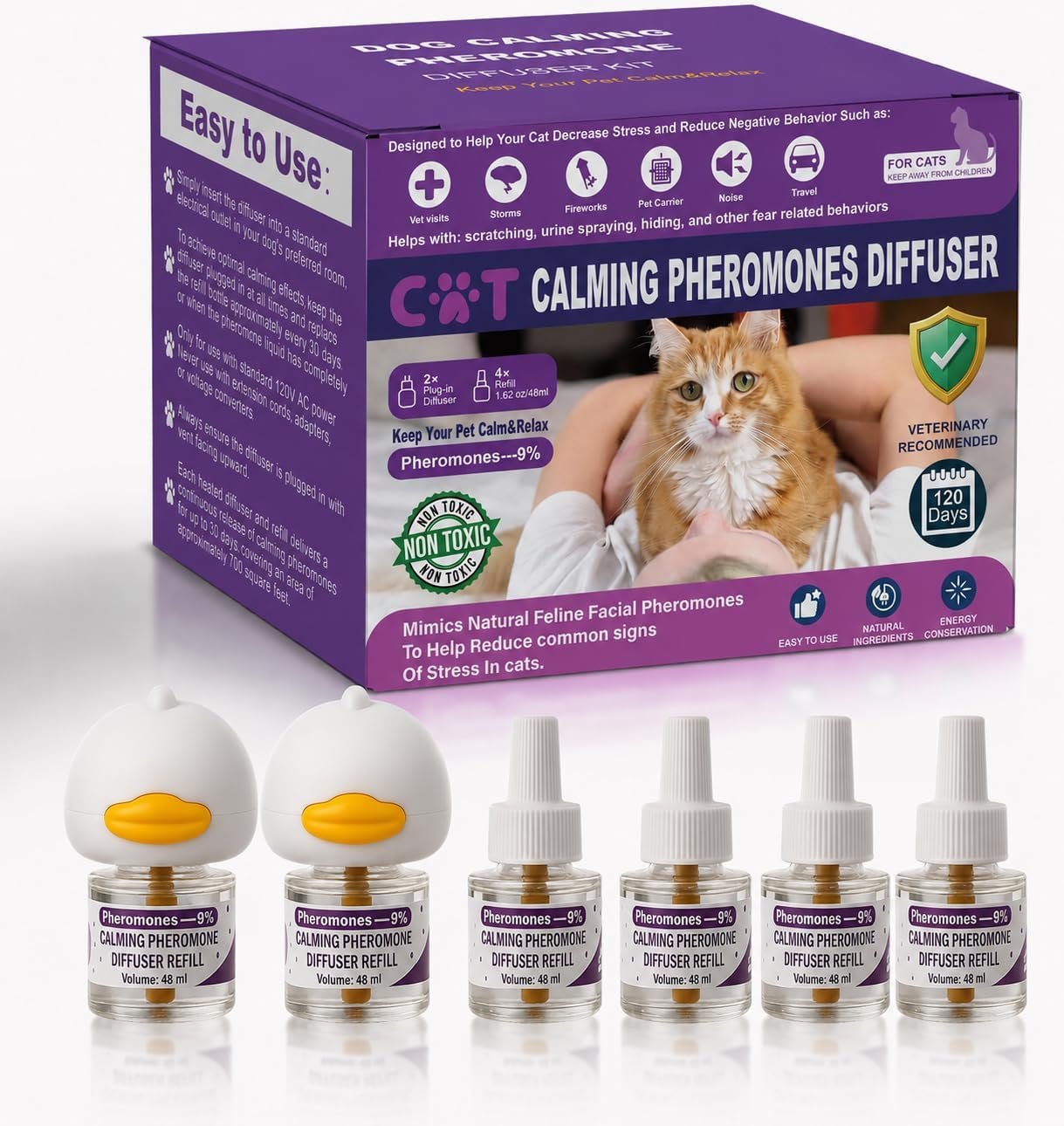 Cat Pheromones Calming Diffuser, Cat Calming Plug in Pheromone Diffuser Starter Kit DG2