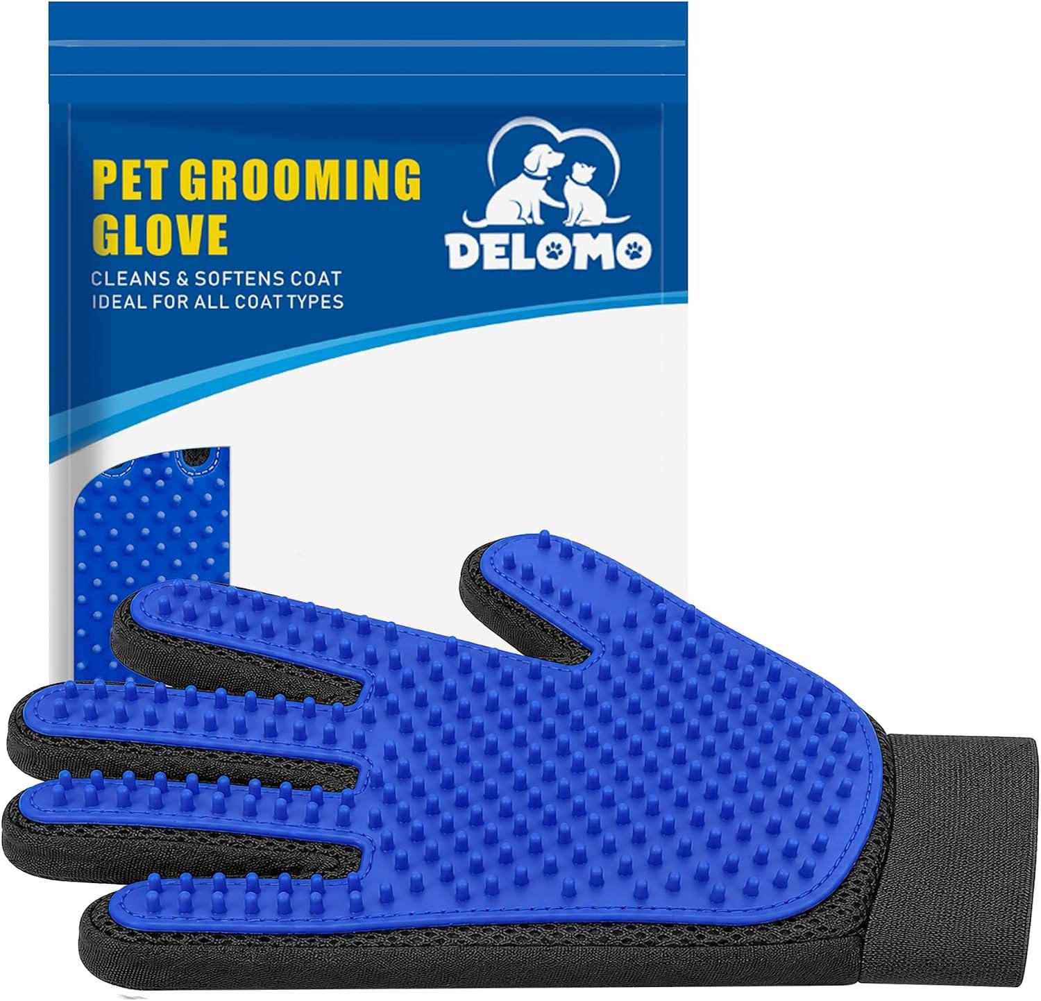 Pet Hair Removal Glove with 255 Silicone Tips for Dogs & Cats, Right Blue