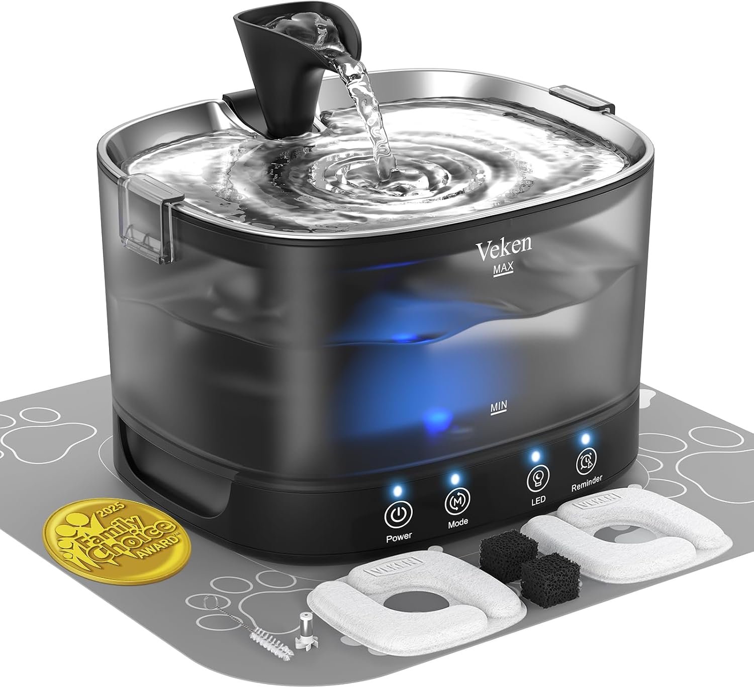 Veken 85oz/2.5L Cordless Cat Water Fountain for Cats, Dogs, Pets, D1 Pro