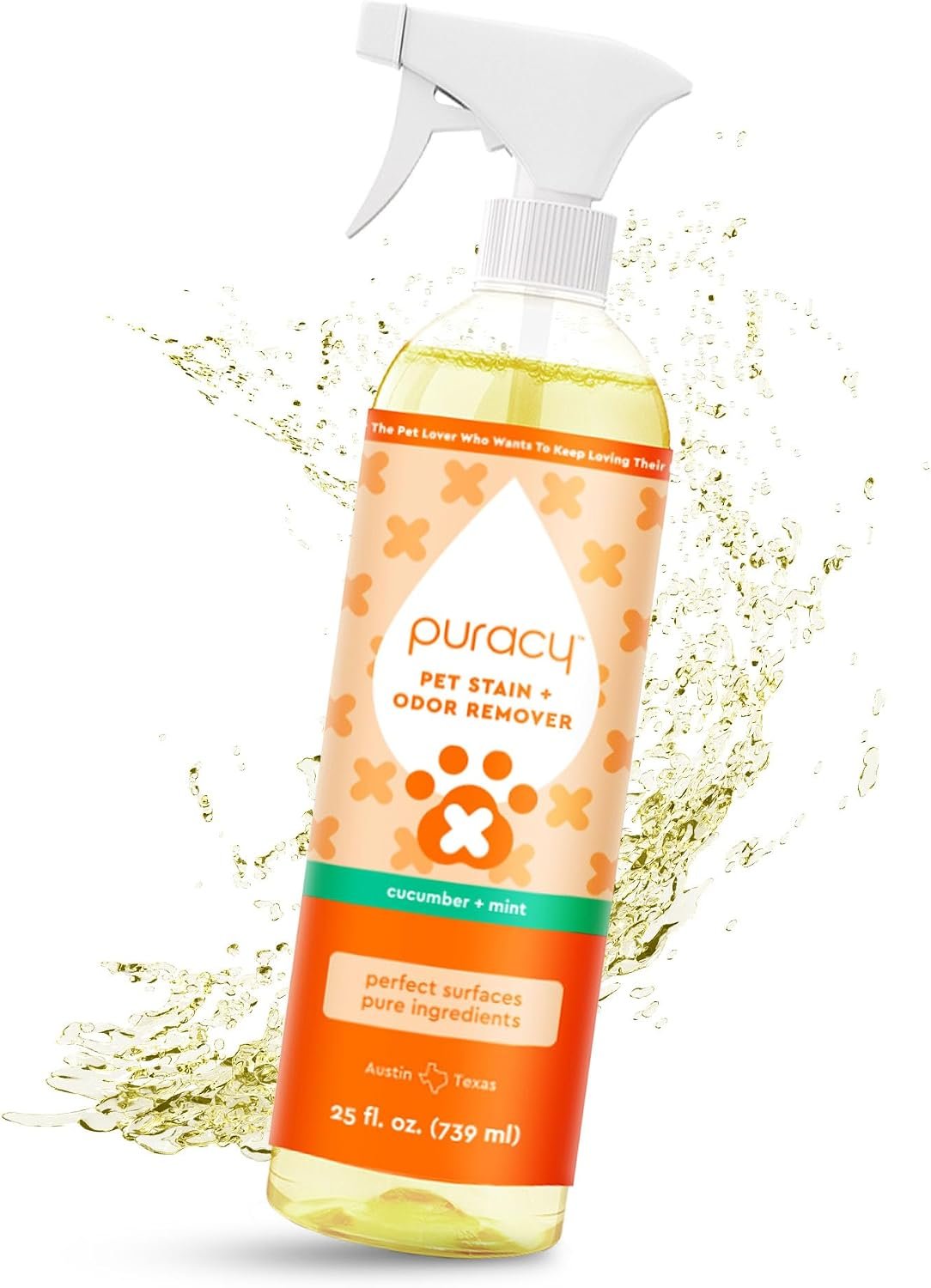 Puracy Pet Stain and Odor Remover – Enzyme Cleaner for Dog & Cat Urine and Poop on Carpet, Professional Pet Carpet Stain Remover, Cucumber & Mint, 25oz