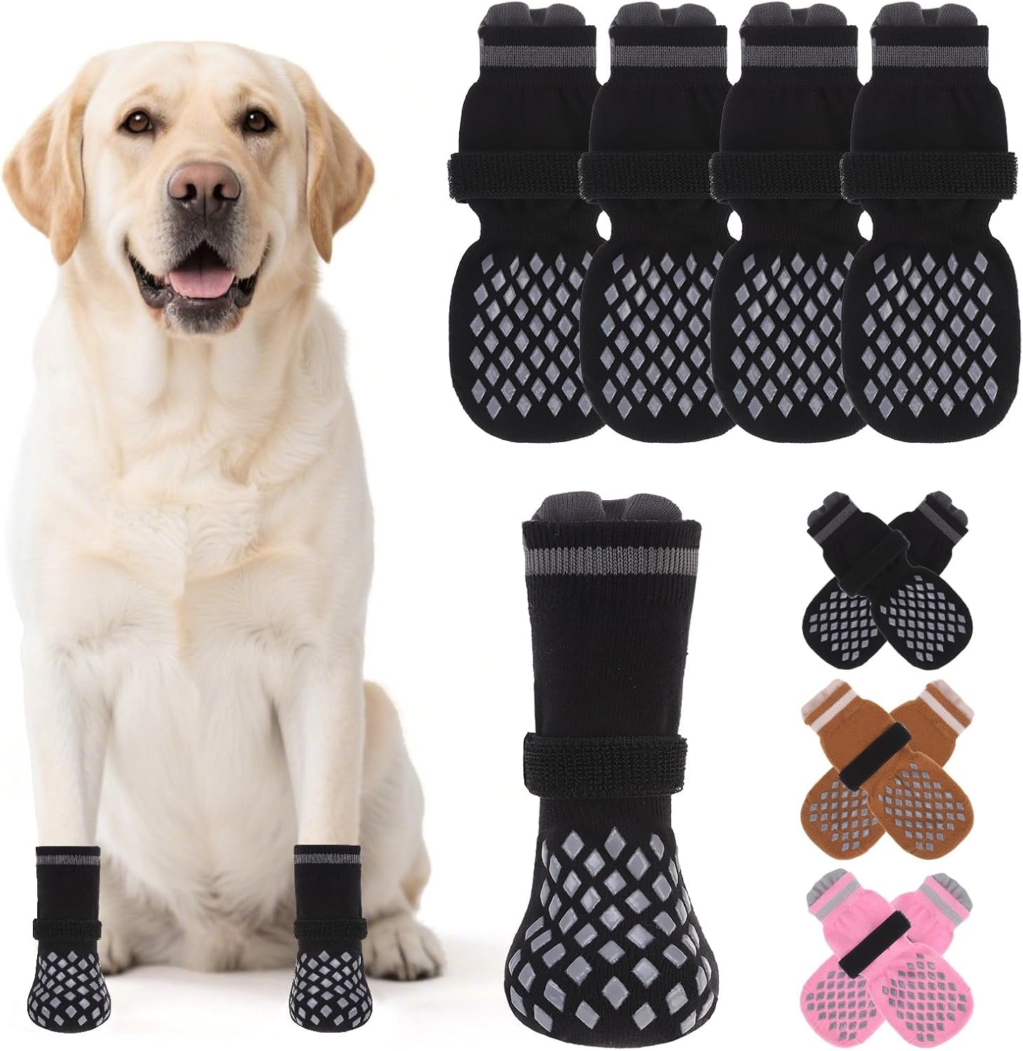 KOOLTAIL Non Slip Dog Socks Shoes to Prevent Licking Paws and Scratching, Winter Pet Booties for Cold Pavement & Hardwood Floors, Dog Grip Booties for Small Medium Large Senior Dogs
