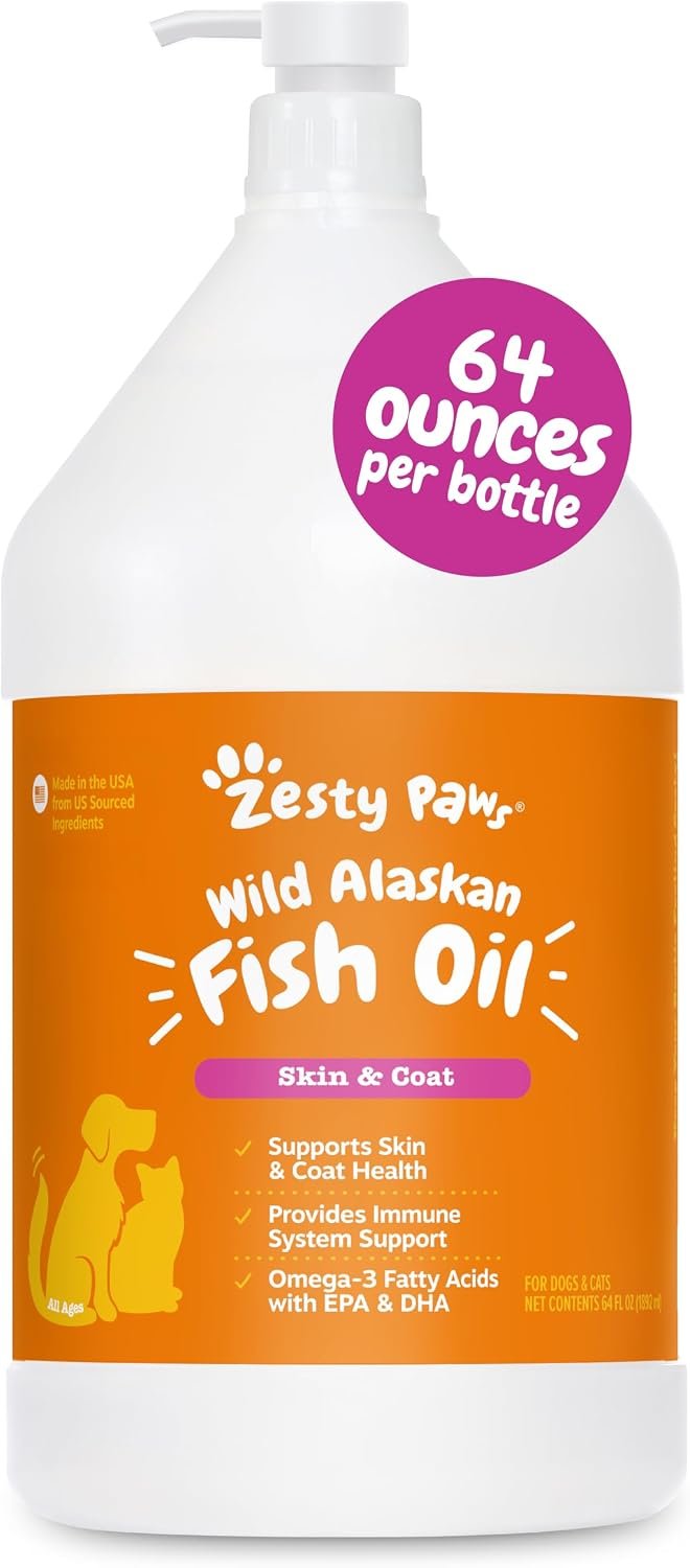 Zesty Paws Wild Alaskan Fish Oil for Dogs & Cats – Omega 3, 64 fl oz