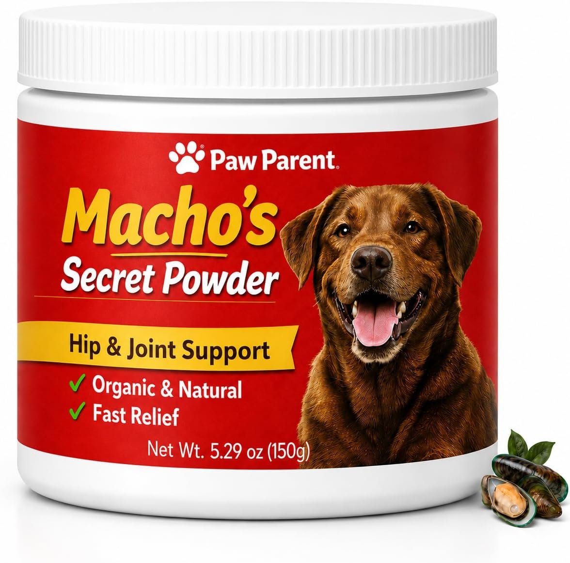 Paw Parent Macho’s Secret Powder, Paw Parent Green lipped Mussel, Dog Hip & Joint Support Powder, Helps Support Joint Mobility and Flexibility, 5.29 oz