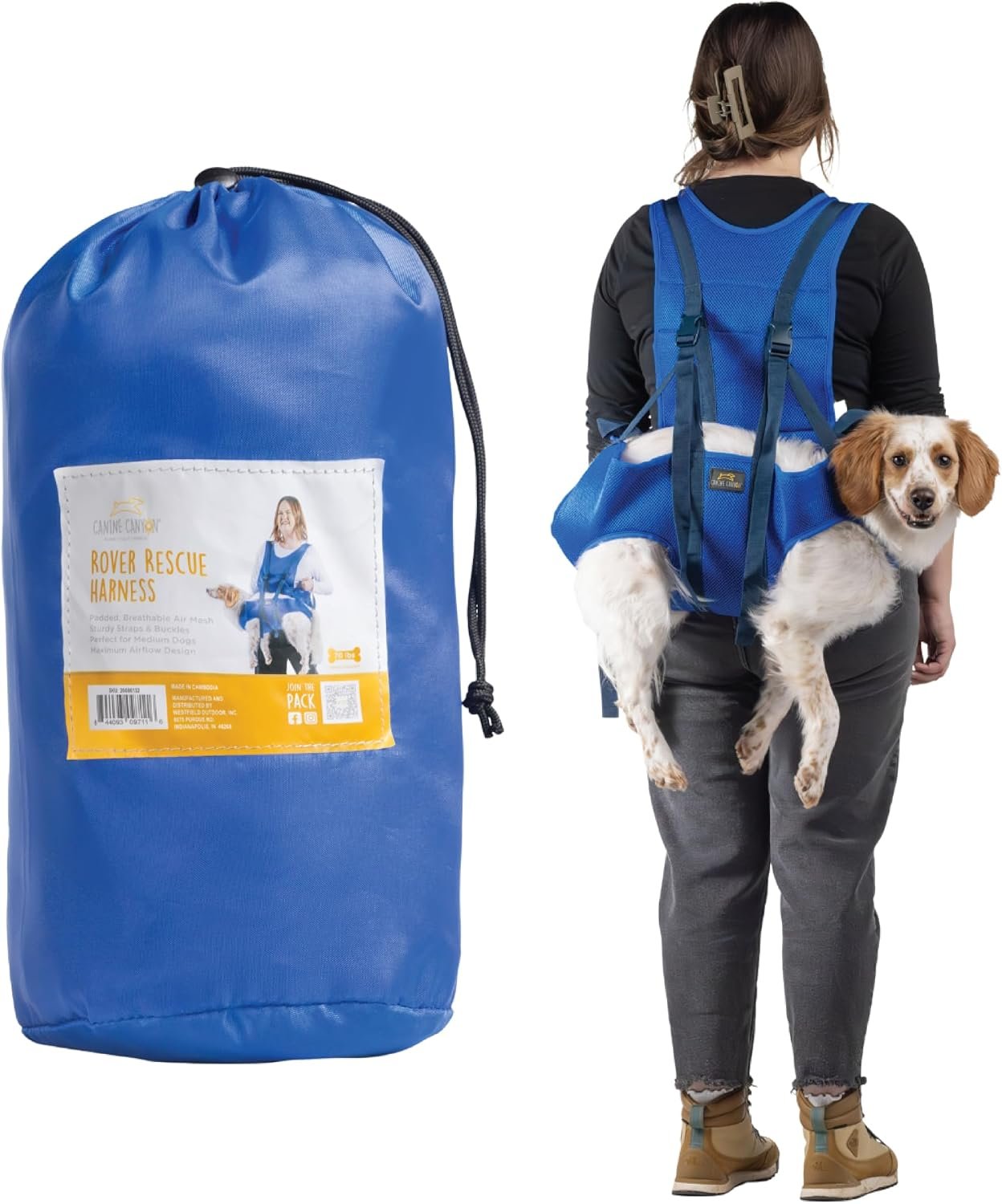CANINE CANYON Rover Rescue Dog Carry & Support Harness, Bright Blue | Lift Assist for Injured, Senior & Disabled Dogs