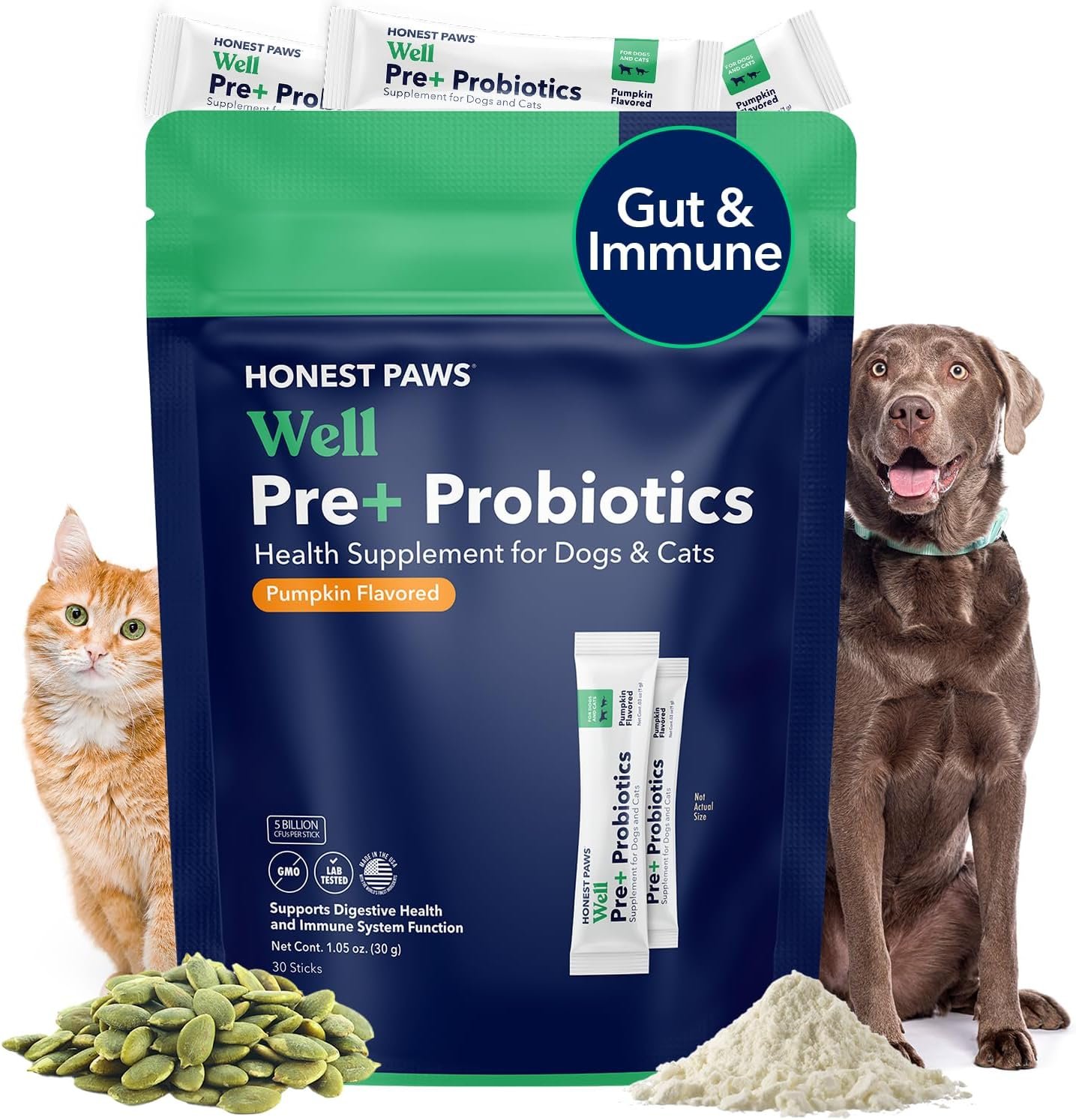 Probiotics for Dogs, Digestive Health Powder with Prebiotic, Pumpkin, 30ct