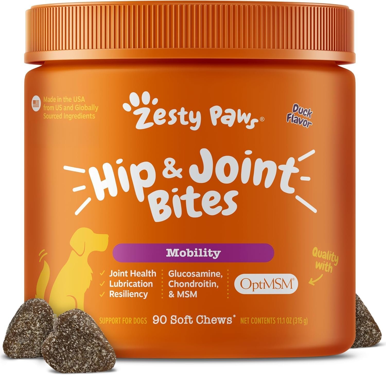 Zesty Paws Glucosamine for Dogs – Dog Joint Supplement, Duck, 90 Ct