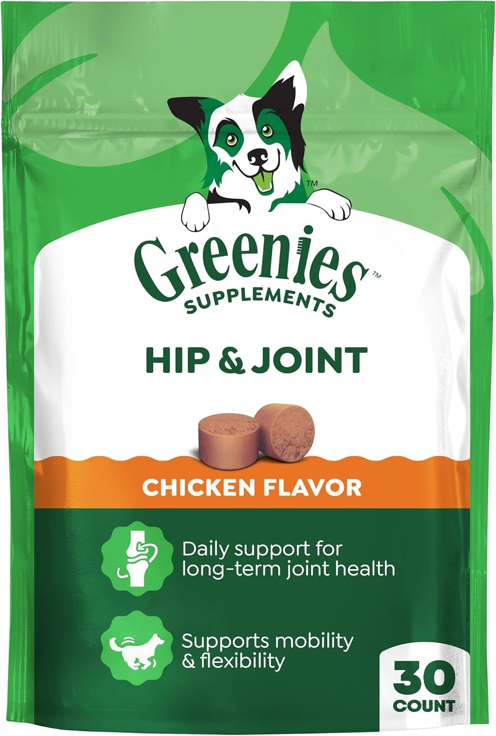 Greenies Supplements Hip & Joint Soft Dog Chews, Chicken Flavor, 30 Count