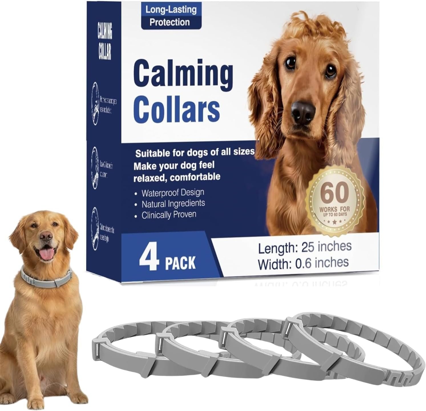Pheromone Calming Collar for Dogs, 4 Pack for Stress and Separation Anxiety