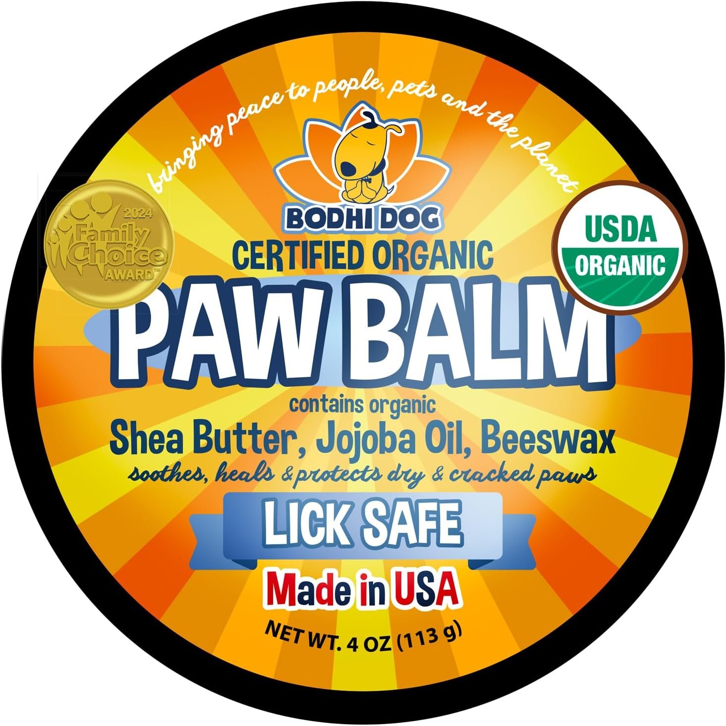 Bodhi Dog Paw Balm – Lick Safe – USDA Organic Paw Butter – Natural Paw Moisturizer Heals Dry, Cracked Paw Pads – Winter Protection – Pet Paw Balm for Dogs & Cats – Better than Paw Cream, Paw Wax (4oz)