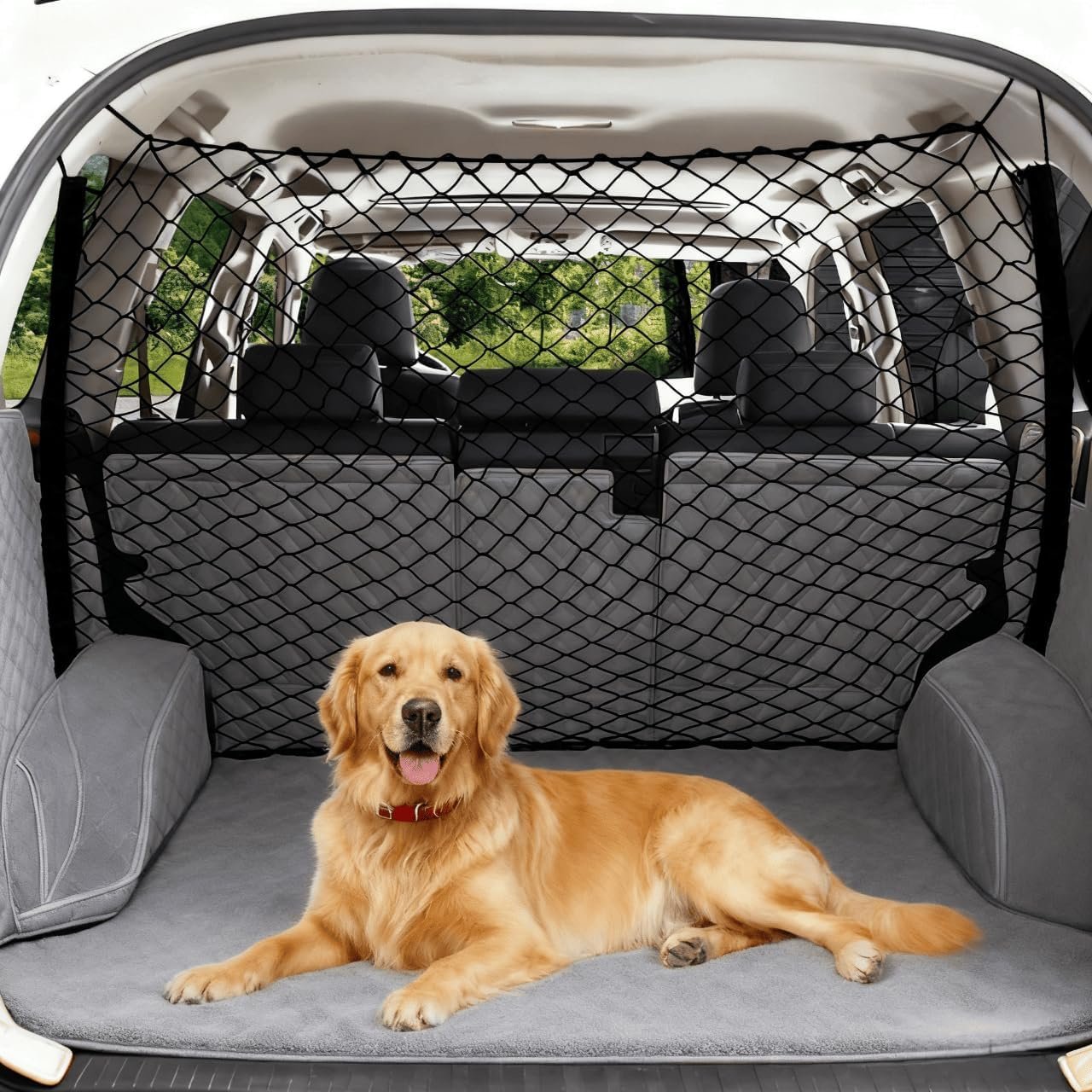 Dog Car Barrier Vehicle Pet Barrier Backseat Mesh Dog Car Divider Net with Adjusting Rope and Hook Suitable for SUV Pickup and Small Car (47in x 27in)