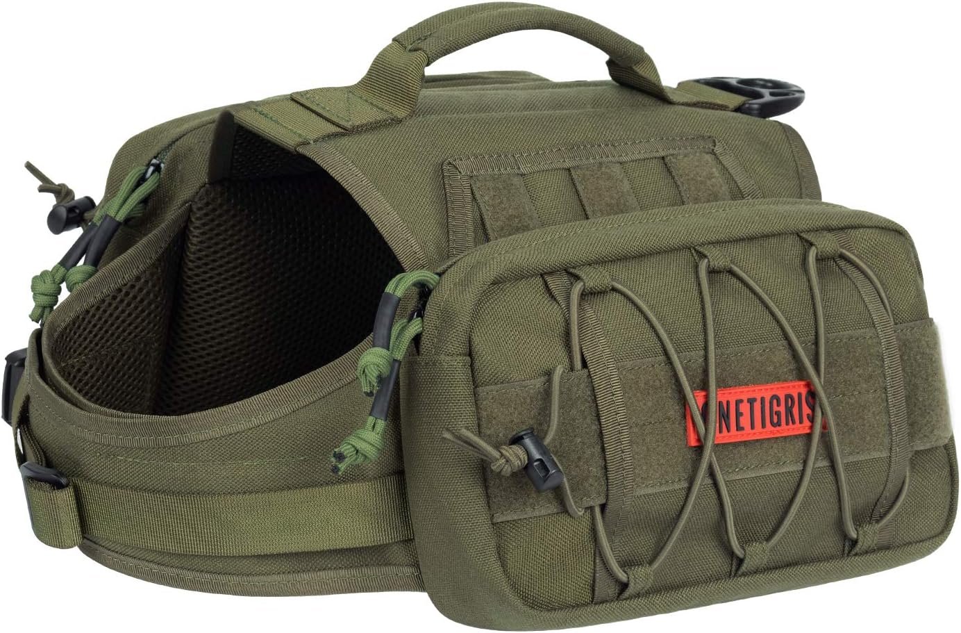ONETIGRIS Dog Backpack for Medium & Large Dogs, Nylon Backpack for Dogs Tactical Pet Backpack with Side Pockets for Hiking Walking Training Running (Green, Medium)