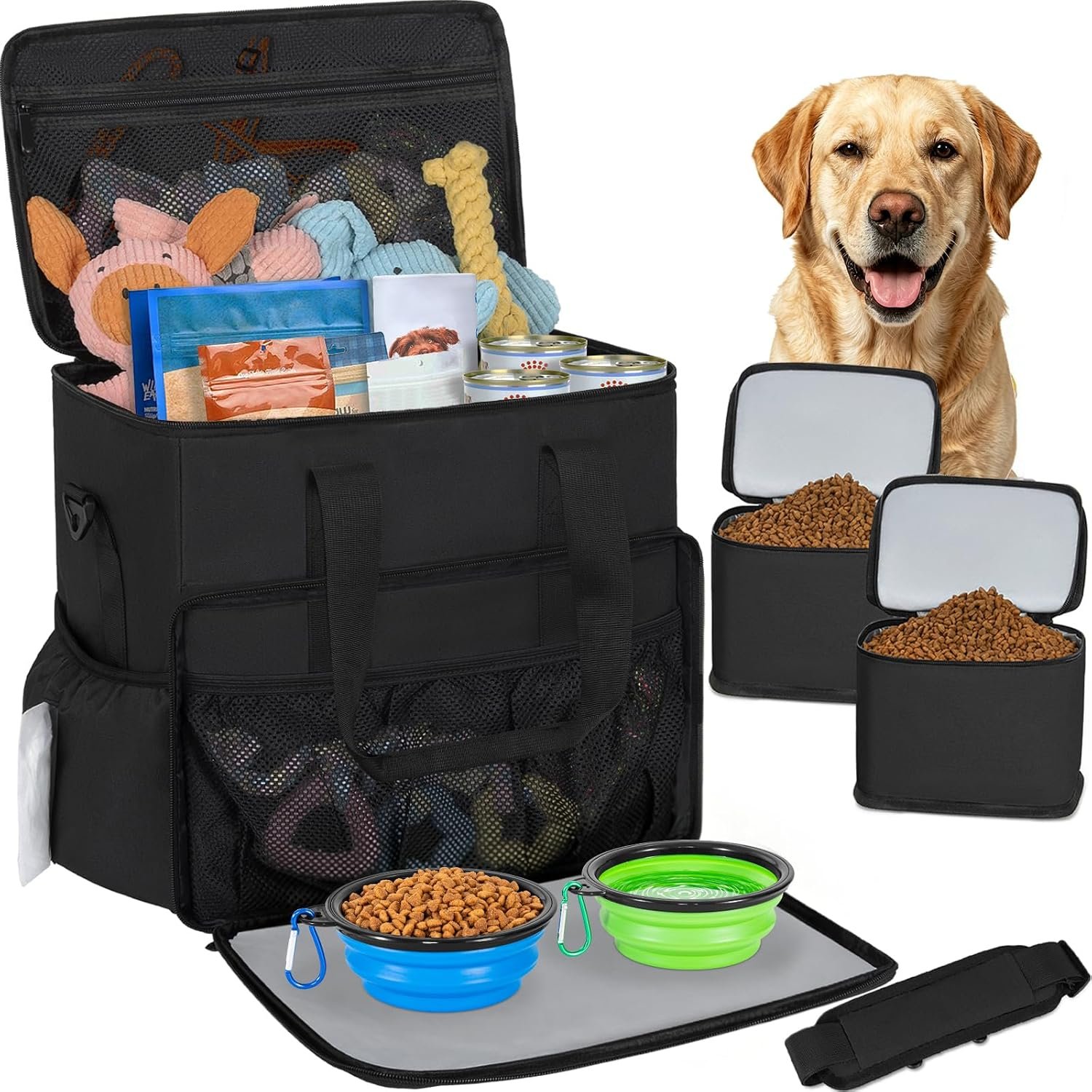 TORIBIO Large Dog Travel Bag for Supplies with Food Bowl