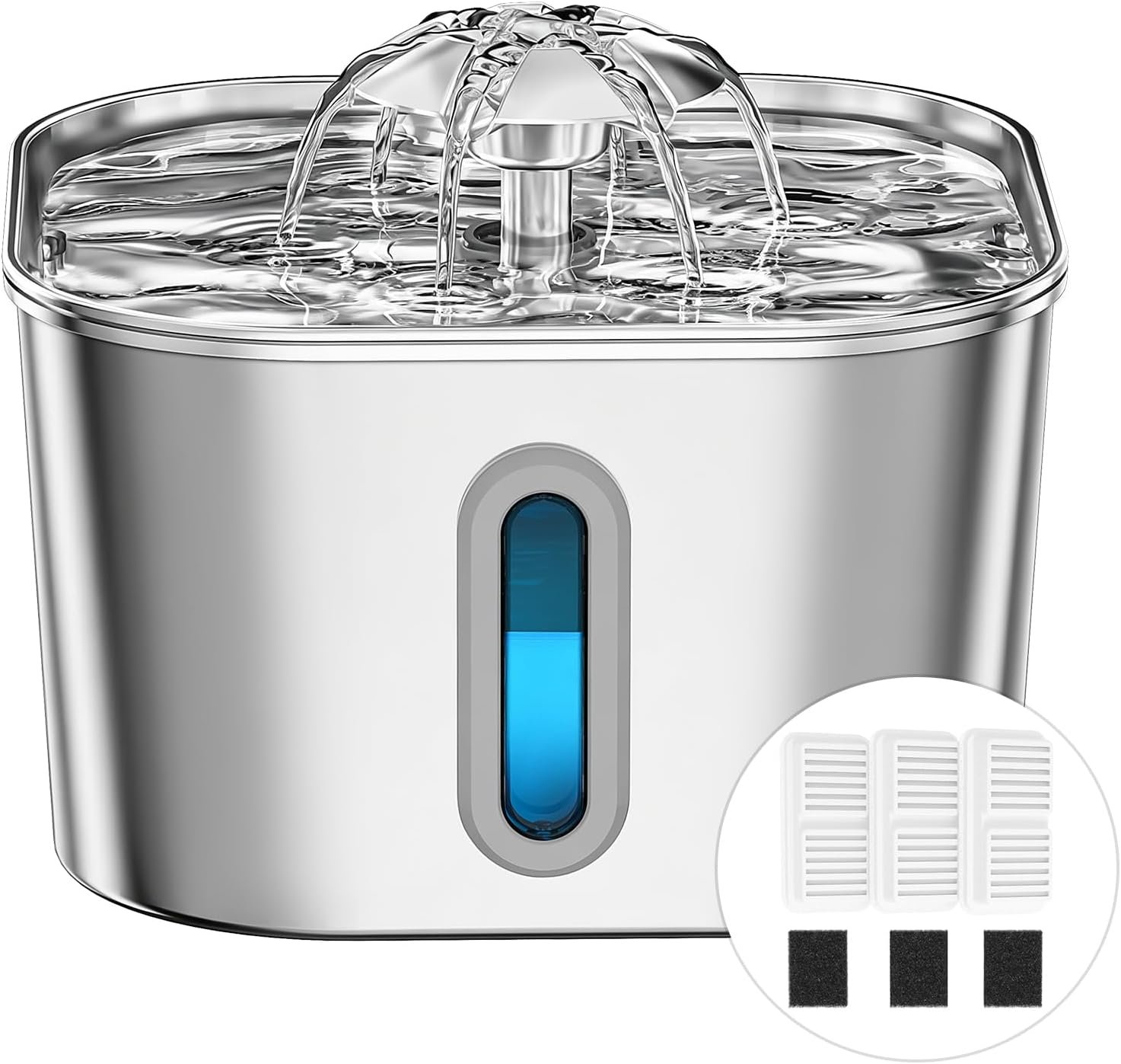Cat Water Fountain Stainless Steel 74oz/2.2L with 3 Filters & 3 Sponges