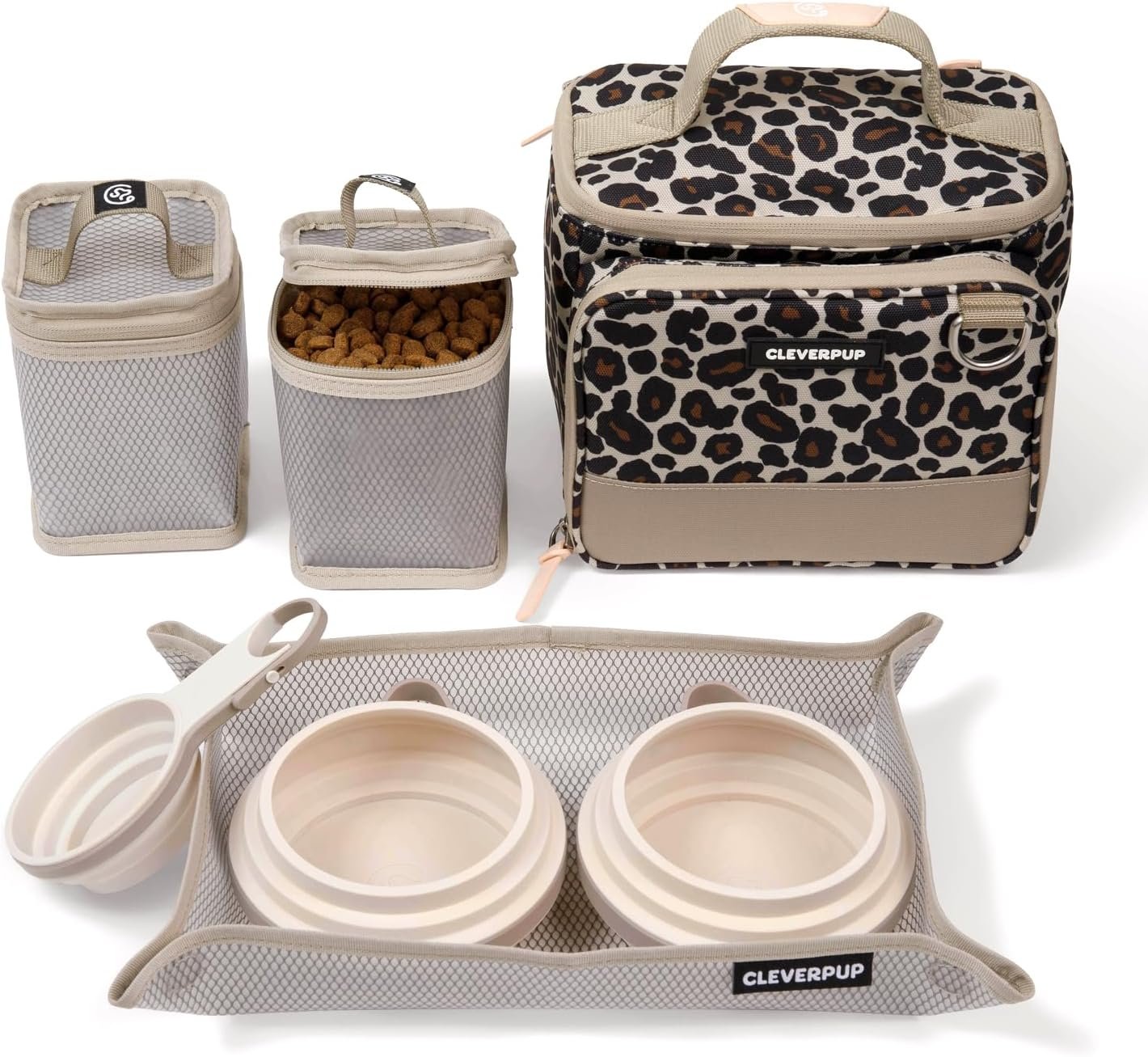 Cleverpup Bistro Box Small 7-Piece Dog Food Travel Kit – Leopard