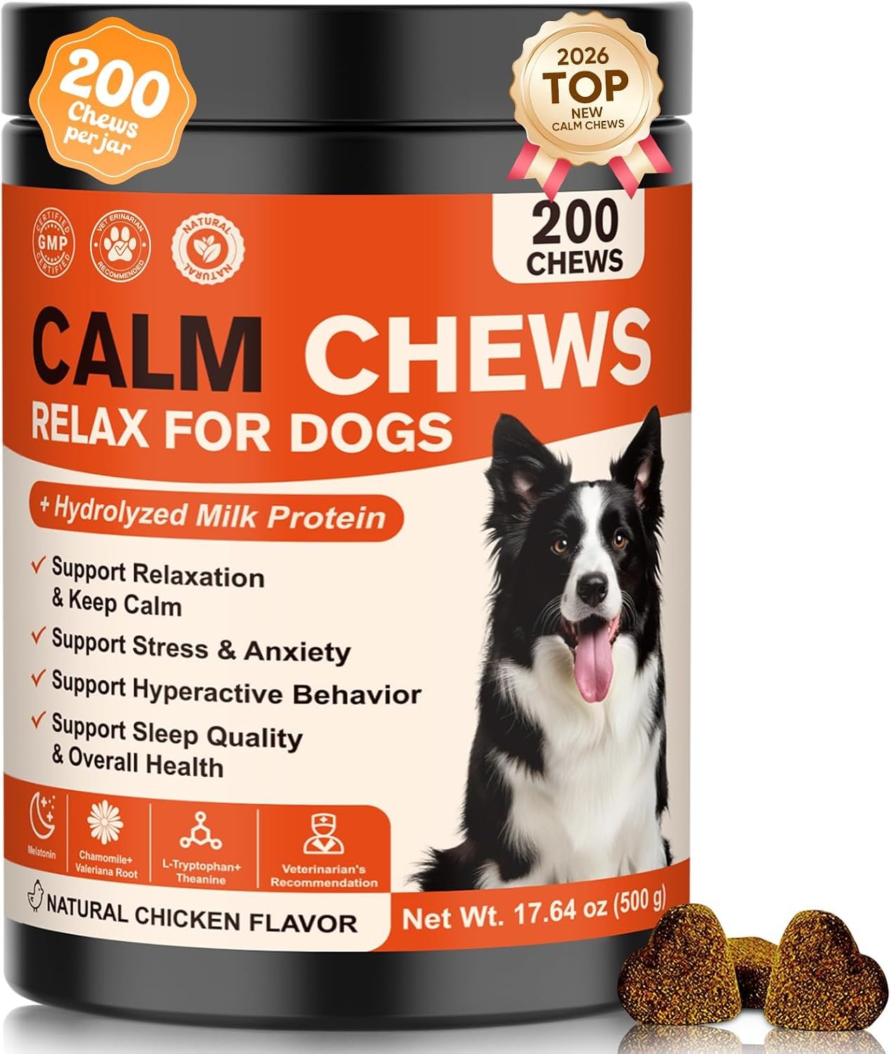 Calming Chews for Dogs 200, Dog Calming Chews Anxiety Relief with Melatonin