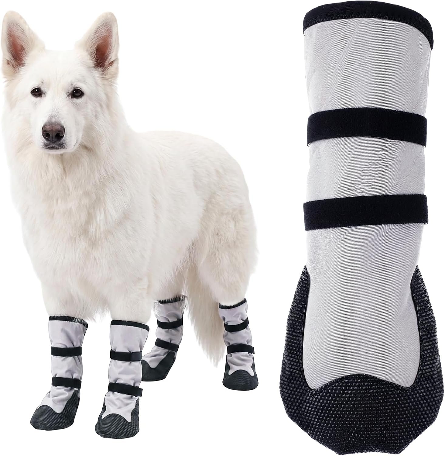 4 Pcs 2-in-1 Dog Boots and Paw Wound Protector Non-Slip Dog Protector Boots Anti-Slip Rubber Pet Shoes for Injured Paw Breathable Soft Pet Shoes for Wound Care Outdoor Walking (XL)