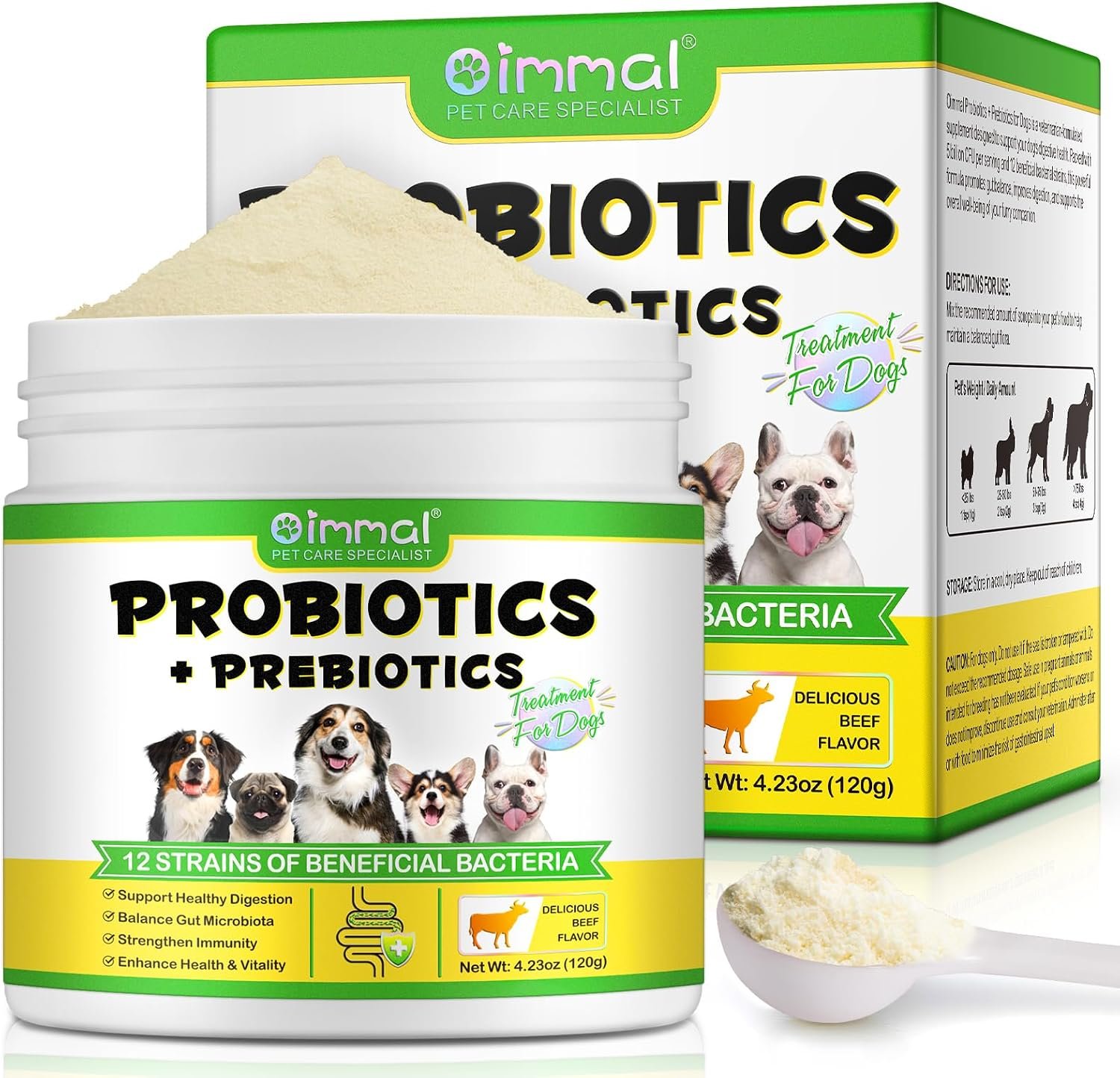 Probiotics Powder for Dogs – Pre & Probiotic Digestive Supplement with Digestive Enzymes & Prebiotics for Dog Support Gut Health, Seasonal Allergies & Immune System Dog Supplies Powder – 120 Scoops