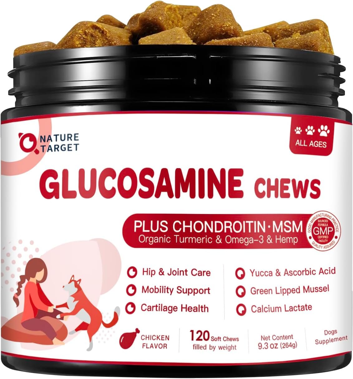 NATURE TARGET Glucosamine for Dogs, 120 Soft Chews, Chicken Flavor