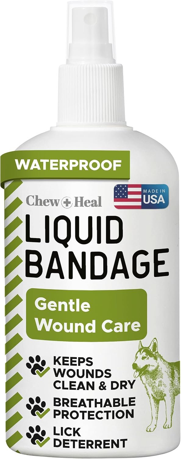 Liquid Bandage for Dogs 4oz Waterproof Spray – Dog Wound Care with Aloe for Cuts, Scrapes, Hot Spots & Paw Injuries – Alcohol-Free, Safe if Licked, Made in USA | Chew + Heal
