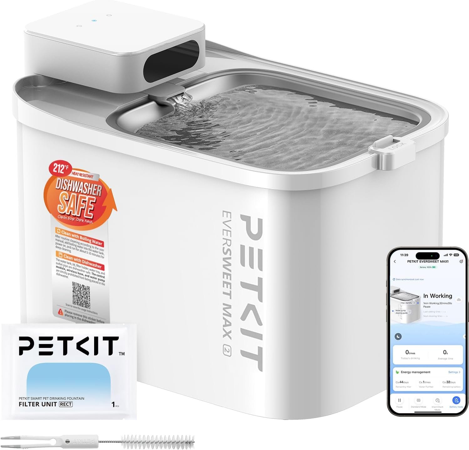 PETKIT EVERSWEET MAX 2 Cat Water Fountain Dishwasher Safe, Cordless