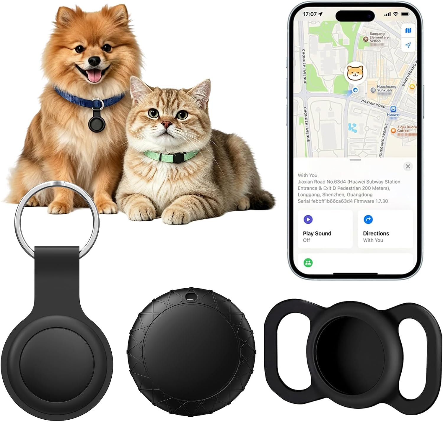 GPS Tracker for Dogs/Cats, Smart Collar with Real-Time Location – Pet Location Tracker with Holder, No Monthly Fee/No SIM Card, Works with iOS Find My, Ultra-Slim, IP68 Waterproof,Compact Design