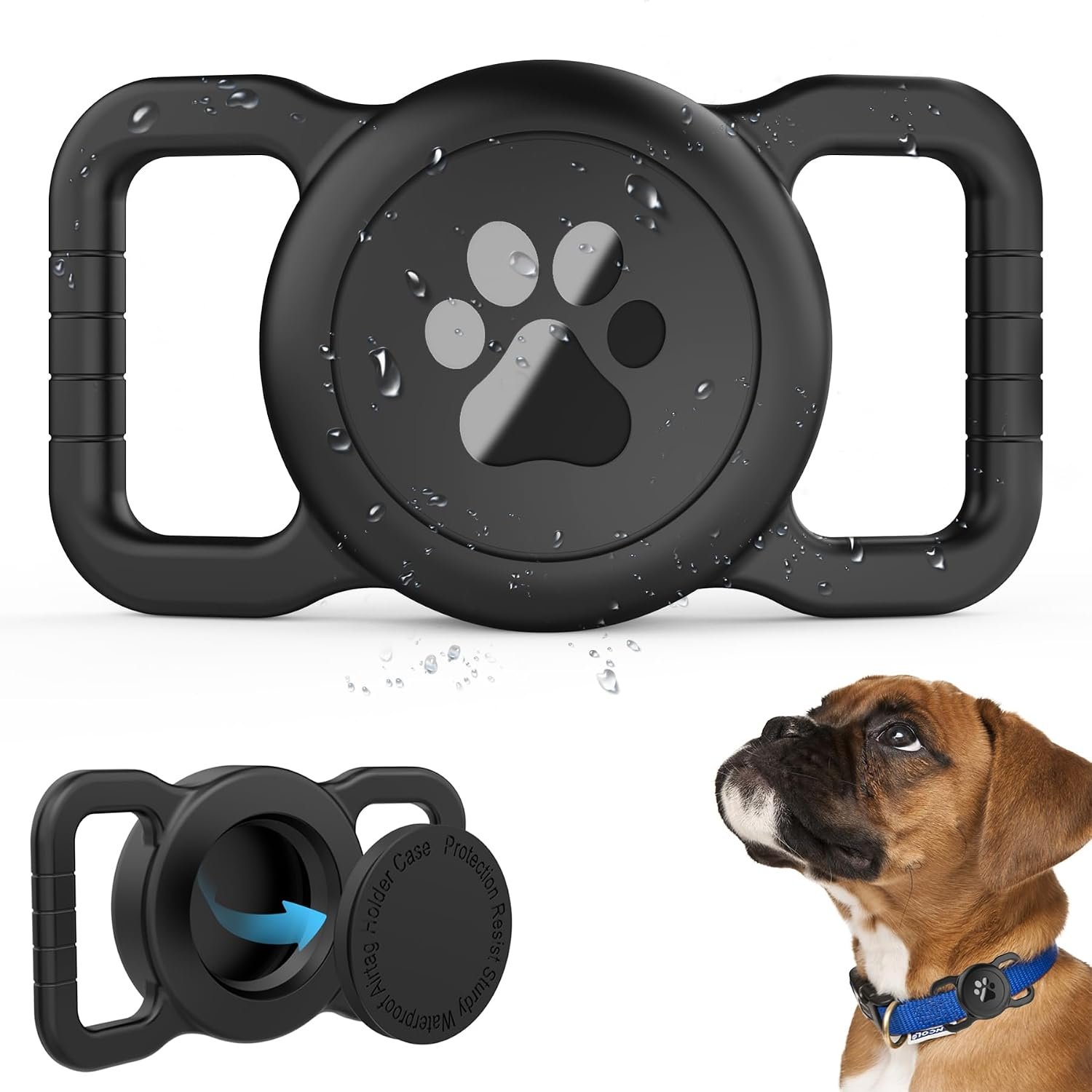SANKALA Waterproof Airtag Holder for Dog Collar, Black, 1 Pack
