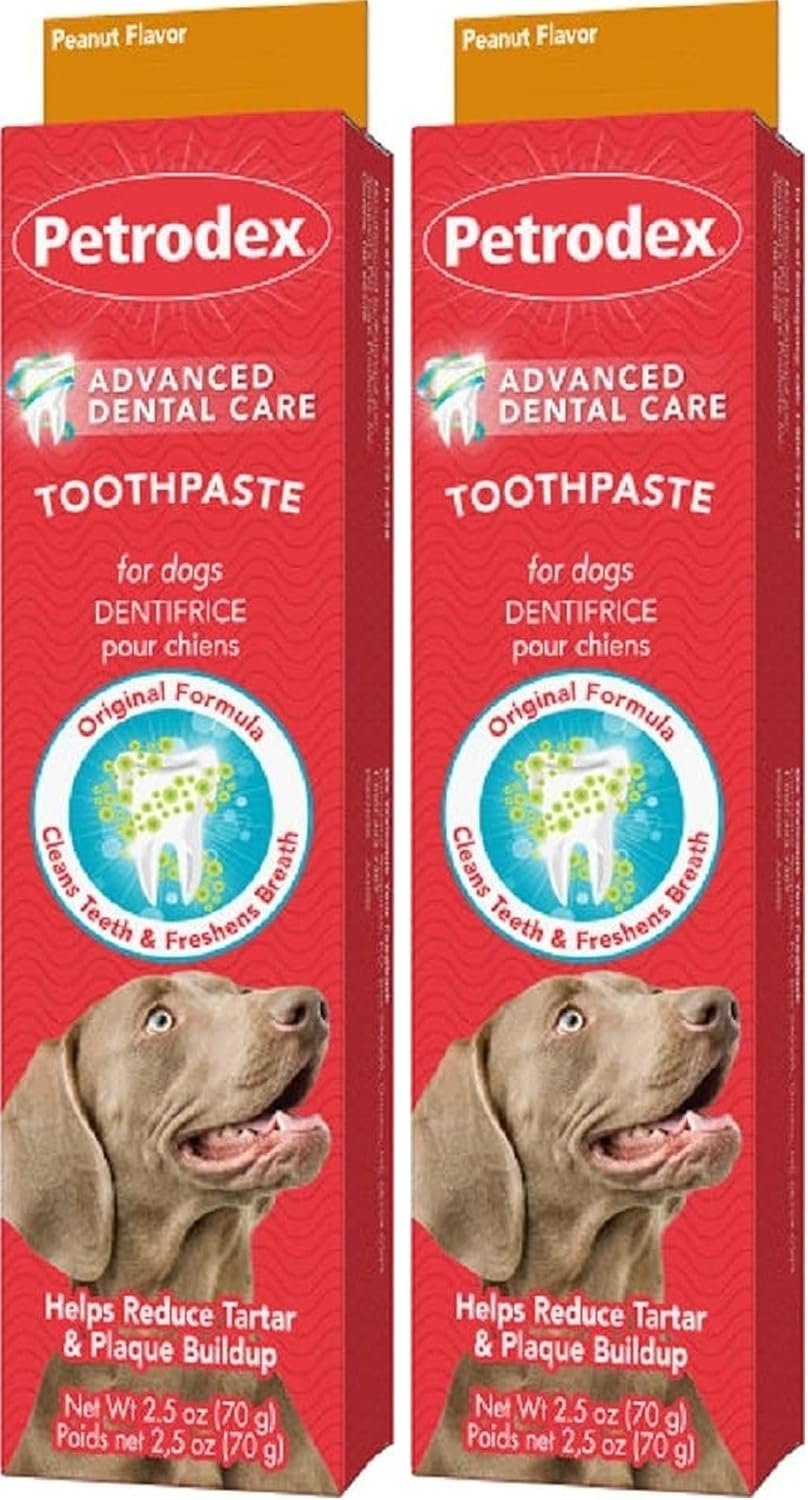 Petrodex Toothpaste for Dogs & Puppies, Cleans Teeth and Fights Bad Breath, Reduces Plaque and_Tartar Formation, Enzymatic Toothpaste, Peanut Flavor, 2.5oz (Pack of 2)