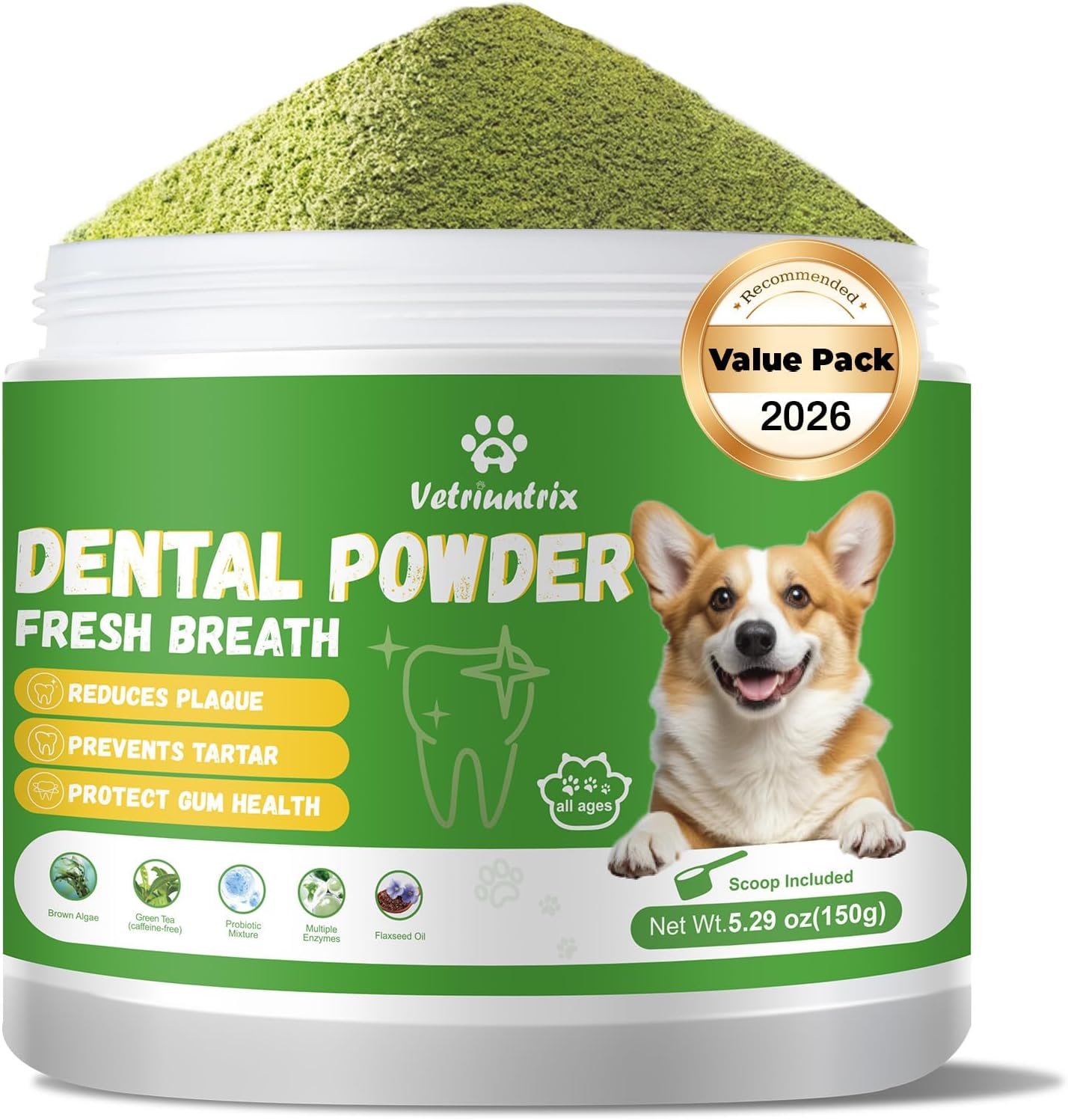 Dog Teeth Cleaning Powder, Dog Dental Powder for Teeth Cleaning and Dog Breath Fresh for Dogs with Probiotic & Tartar Remover, Plaque Off Dog Tooth Cleaning 150g