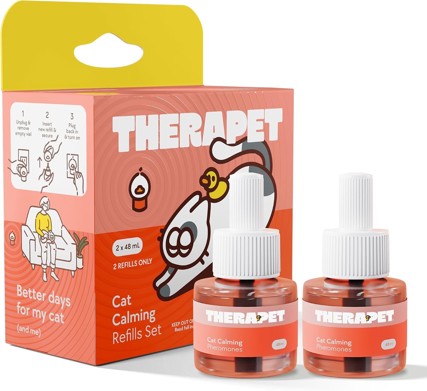 TherapetMD Cat Calming Diffuser Refill Kit (2-Pack, 60-Day Supply) – Cat Pheromone Refill for Stress, Pee Spraying, Fighting, Aggression, Meowing & Scratching – Use with TheraPet MD Diffuser
