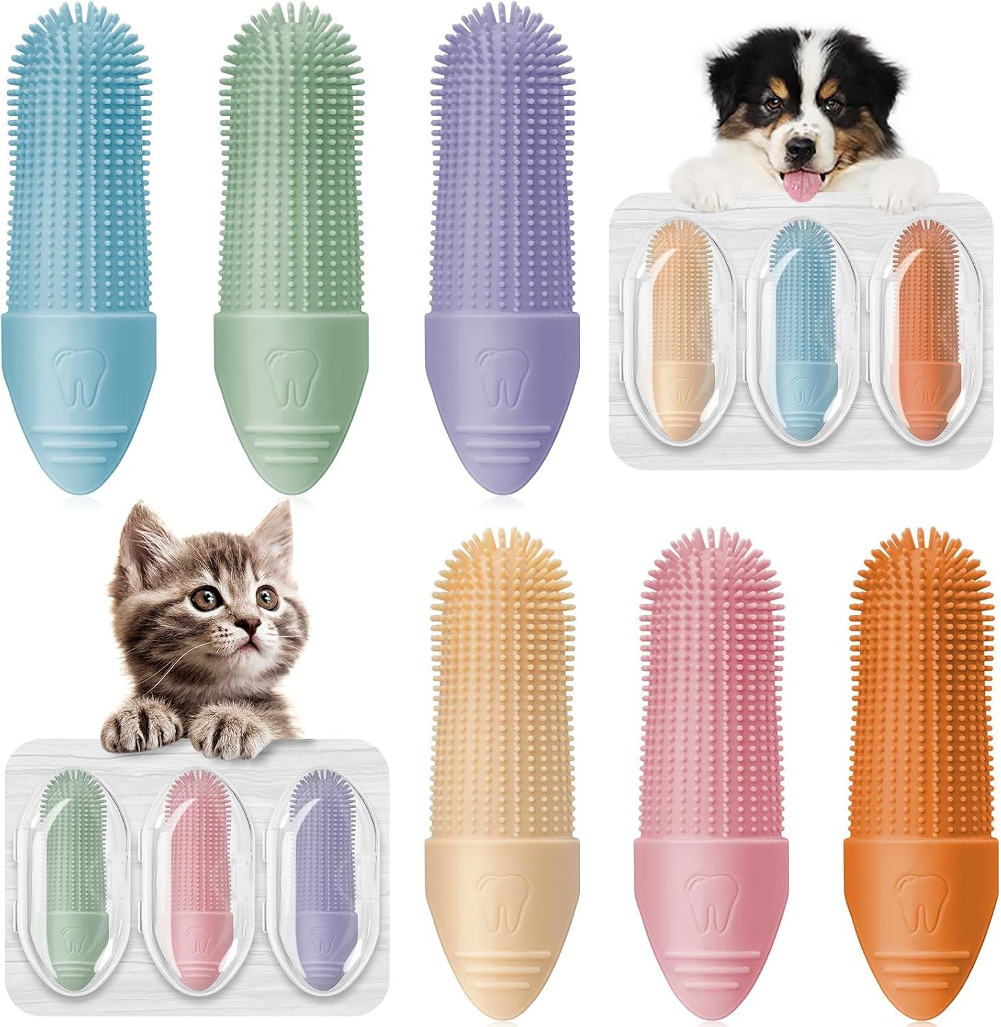 Duckart 6 Pack Dog Toothbrush, 360° Cleaning Finger Brush for Dogs Teeth, Food Grade Silicone Pet Toothbrush Fits Most Fingers