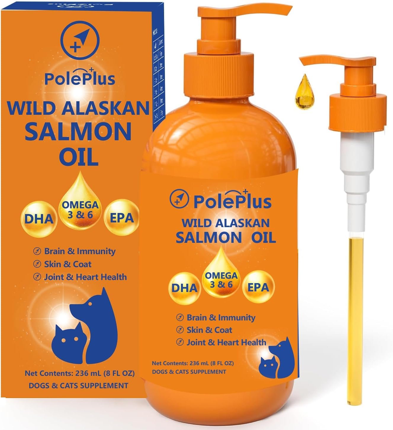 Wild Alaskan Salmon Oil Omega-3 & 6 Supplement with EPA DHA for Dogs & Cats, Supports Healthy Skin, Shiny Coat, Joint Mobility & Heart Health, 236ml (8 fl oz)