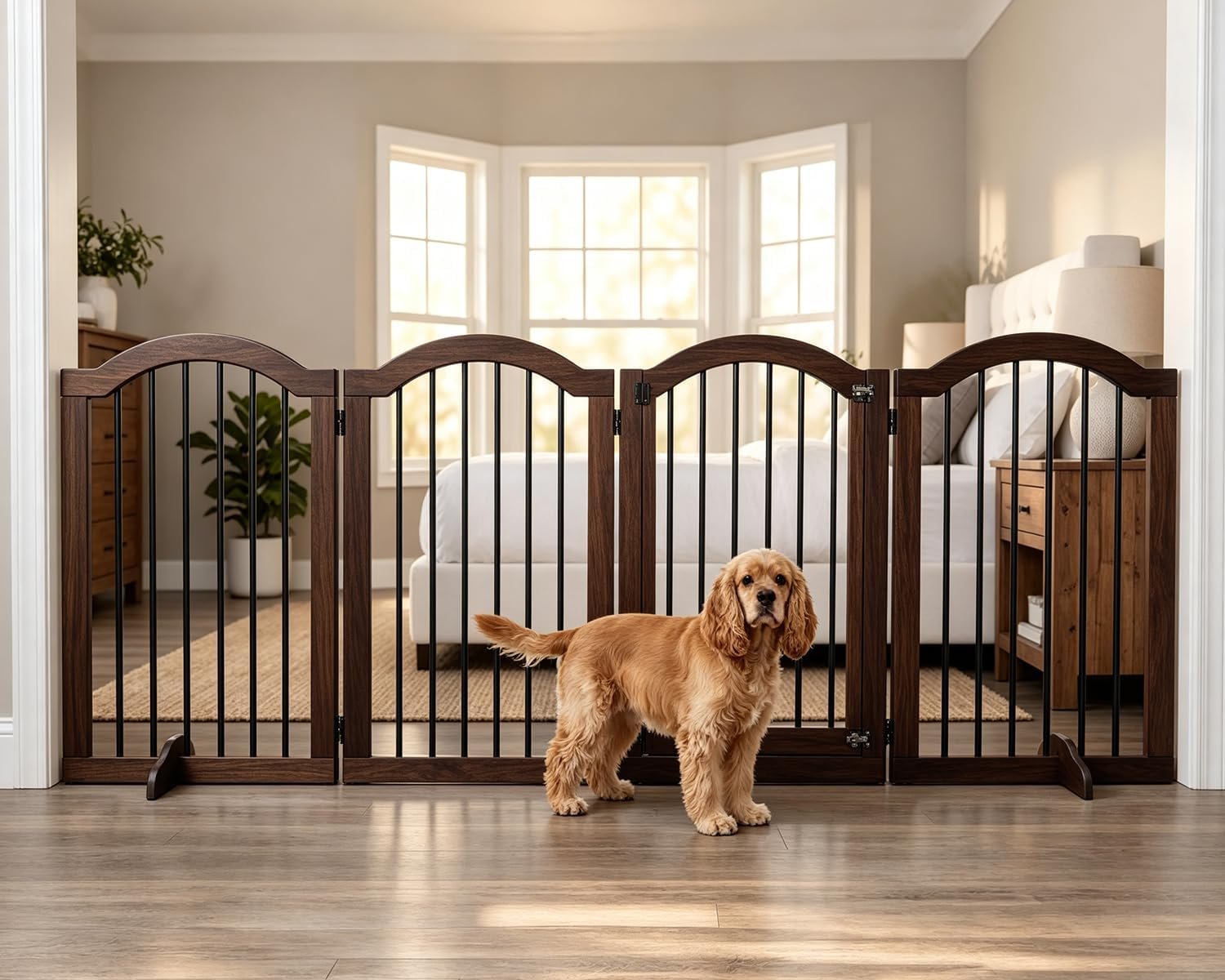 96″ Wide 30″ Tall Dog Gate 4-Panel Freestanding Pet Gates Indoor